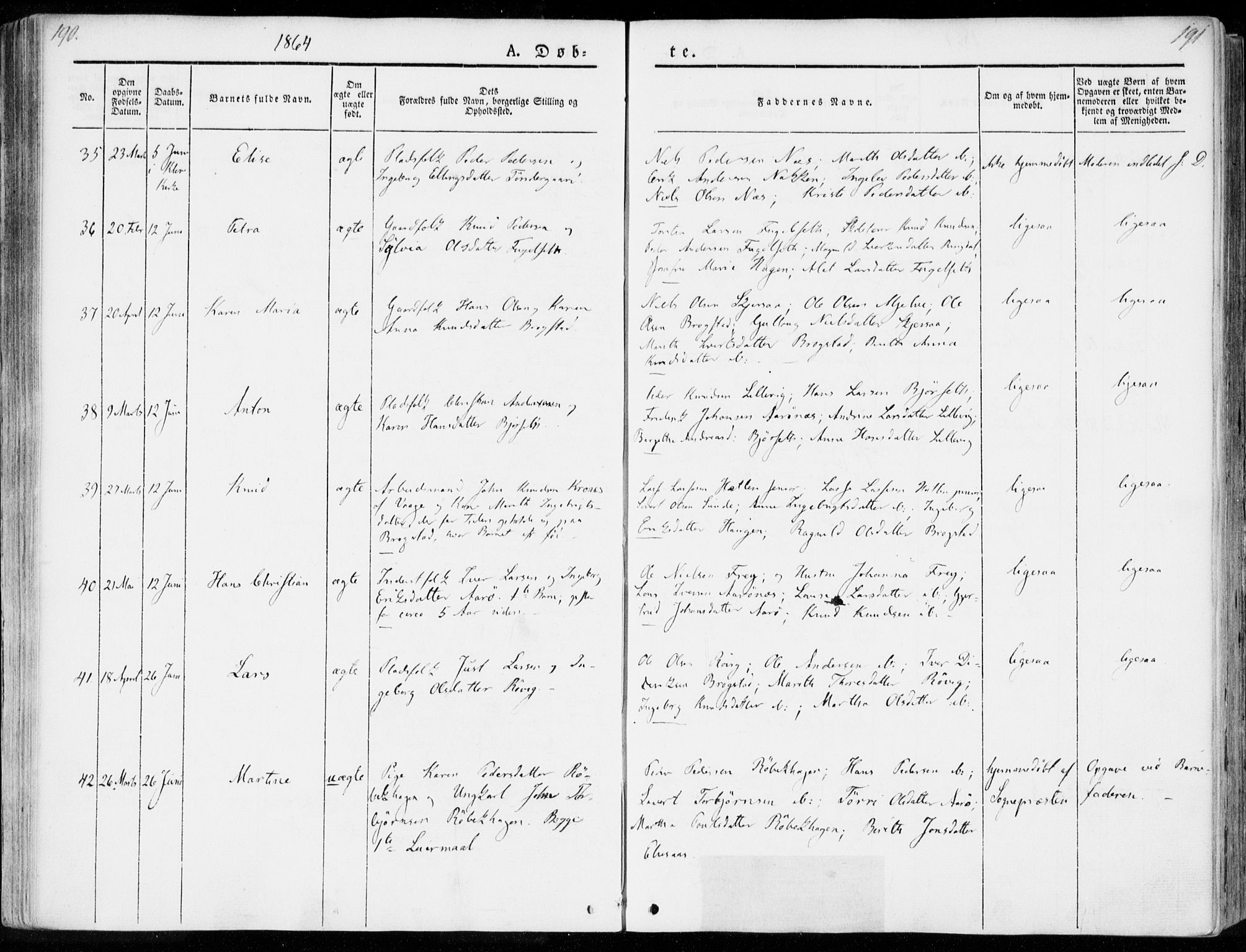 Ministerialprotokoller, klokkerbøker og fødselsregistre - Møre og Romsdal, AV/SAT-A-1454/555/L0653: Ministerialbok nr. 555A04, 1843-1869, s. 190-191