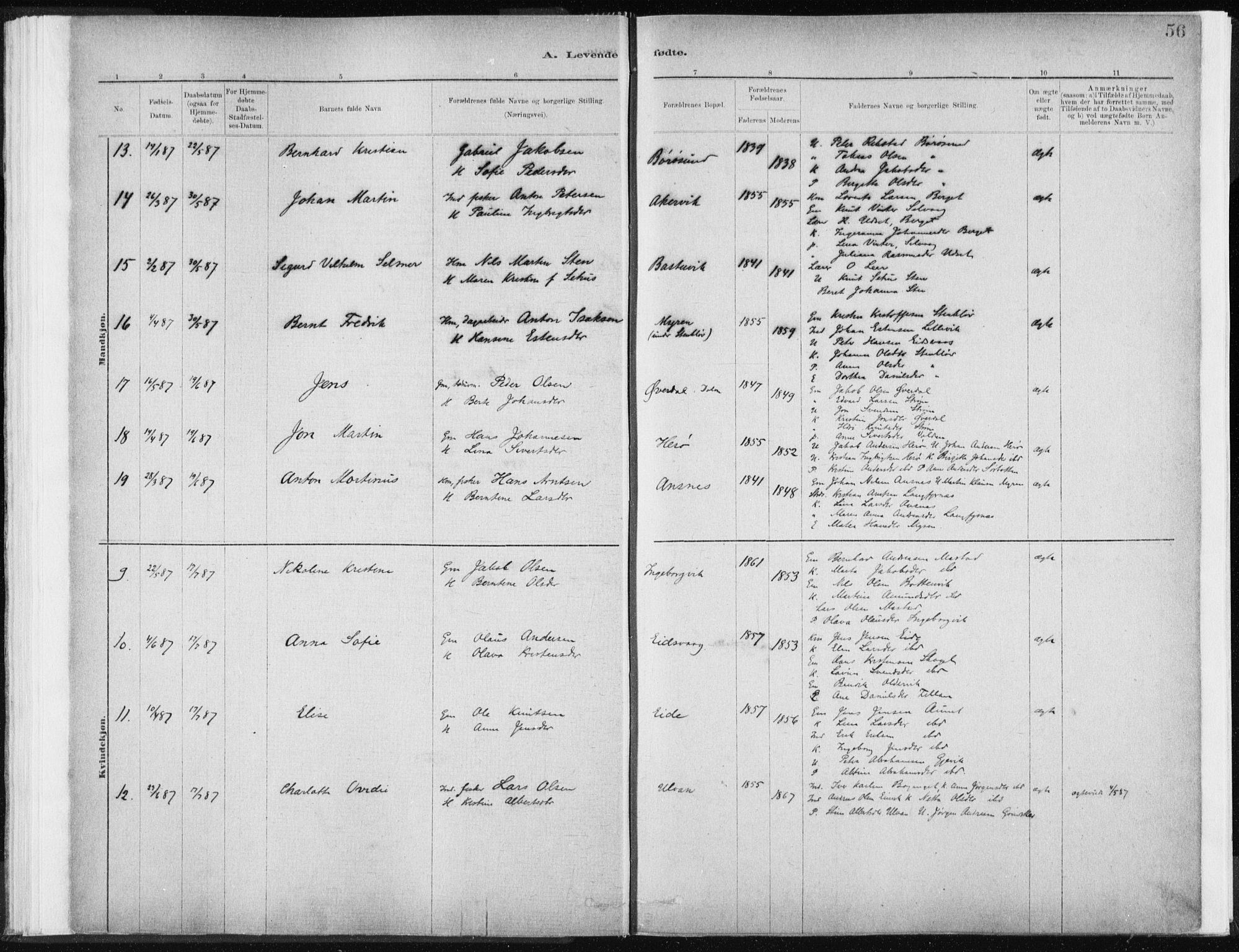 Ministerialprotokoller, klokkerbøker og fødselsregistre - Sør-Trøndelag, SAT/A-1456/637/L0558: Ministerialbok nr. 637A01, 1882-1899, s. 56