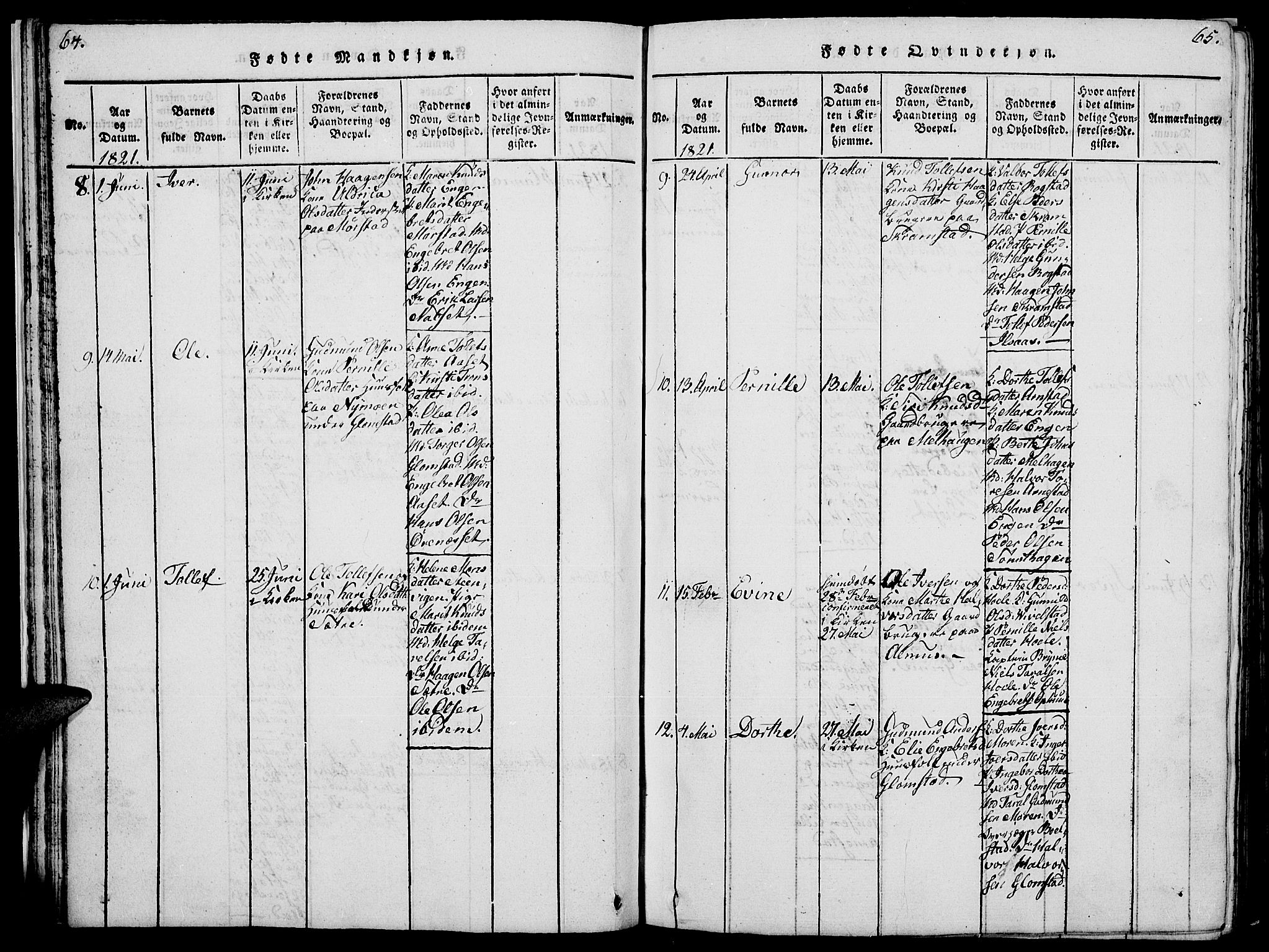 Åmot prestekontor, Hedmark, SAH/PREST-056/H/Ha/Hab/L0001: Klokkerbok nr. 1, 1815-1847, s. 64-65