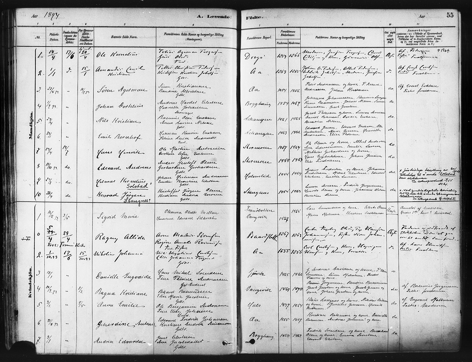 Tranøy sokneprestkontor, AV/SATØ-S-1313/I/Ia/Iaa/L0009kirke: Ministerialbok nr. 9, 1878-1904, s. 55