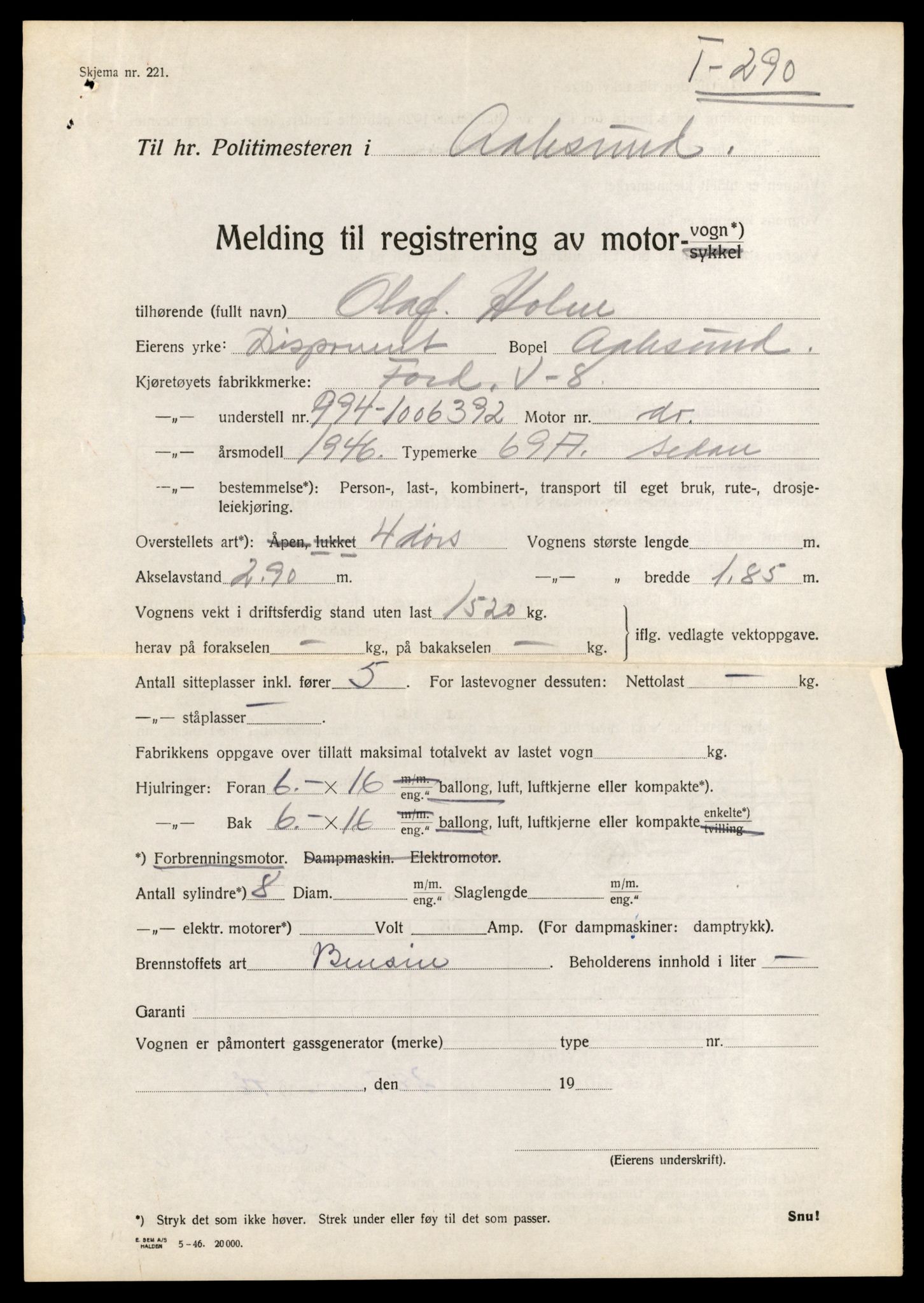 Møre og Romsdal vegkontor - Ålesund trafikkstasjon, AV/SAT-A-4099/F/Fe/L0044: Registreringskort for kjøretøy T 14205 - T 14319, 1927-1998, s. 277