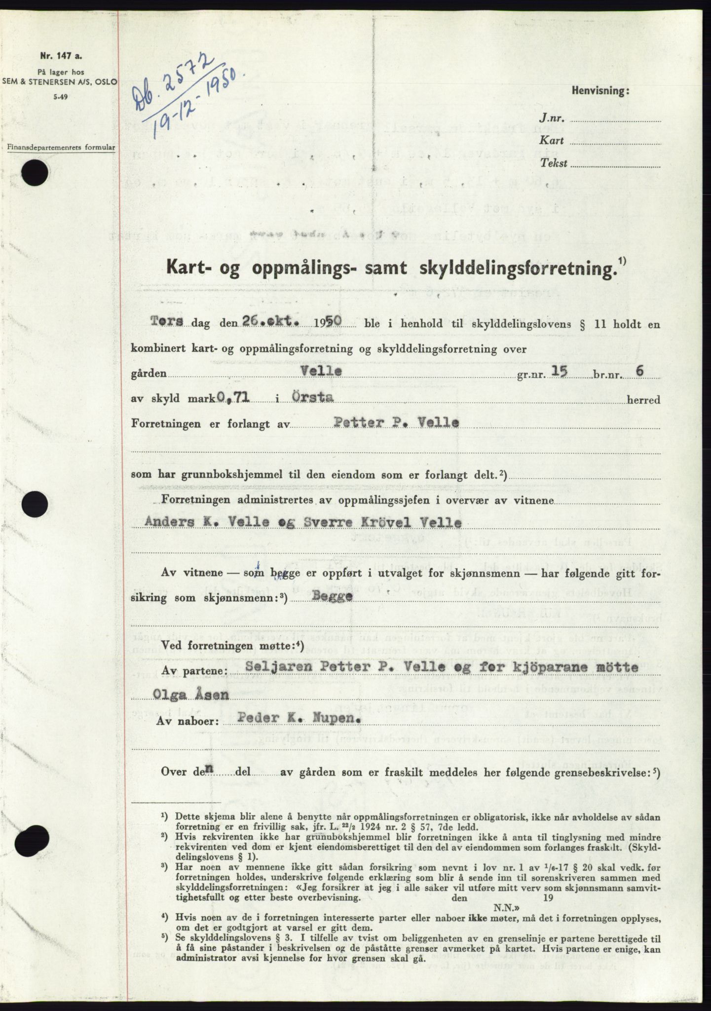 Søre Sunnmøre sorenskriveri, SAT/A-4122/1/2/2C/L0088: Pantebok nr. 14A, 1950-1951, Dagboknr: 2572/1950