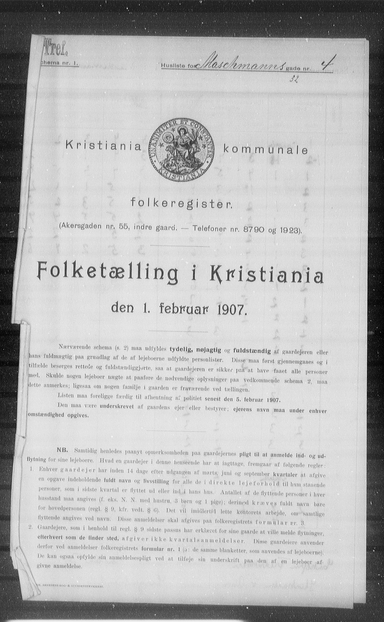 OBA, Kommunal folketelling 1.2.1907 for Kristiania kjøpstad, 1907, s. 32987