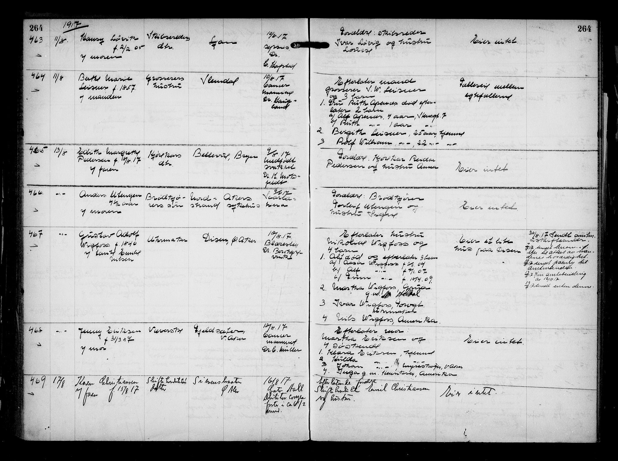 Aker kriminaldommer, skifte- og auksjonsforvalterembete, AV/SAO-A-10452/H/Hb/Hba/Hbaa/L0004: Dødsfallsprotokoll, 1914-1918, s. 264