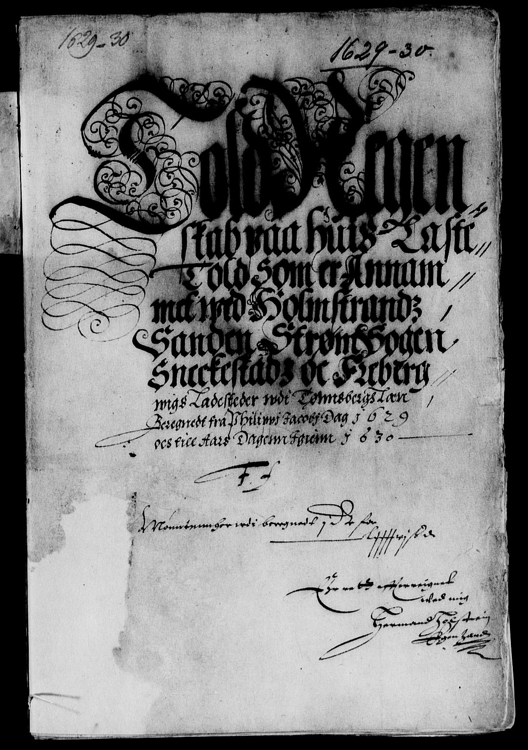 Rentekammeret inntil 1814, Reviderte regnskaper, Lensregnskaper, AV/RA-EA-5023/R/Rb/Rbo/L0010: Tønsberg len, 1628-1630