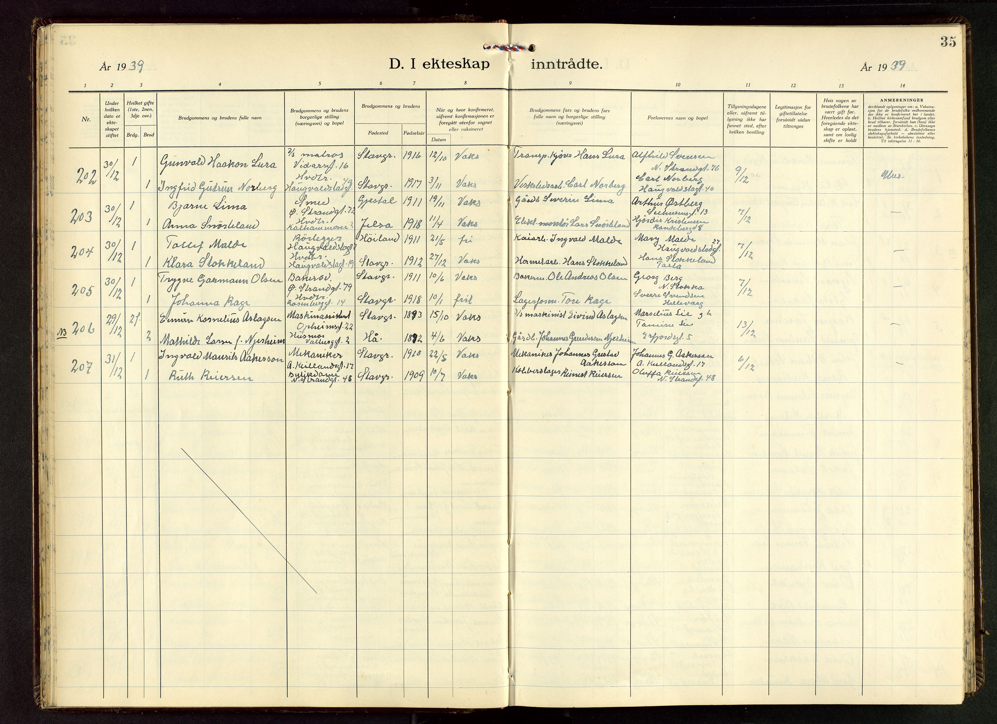 Domkirken sokneprestkontor, AV/SAST-A-101812/001/30/30BB/L0022: Klokkerbok nr. B 22, 1937-1949, s. 35