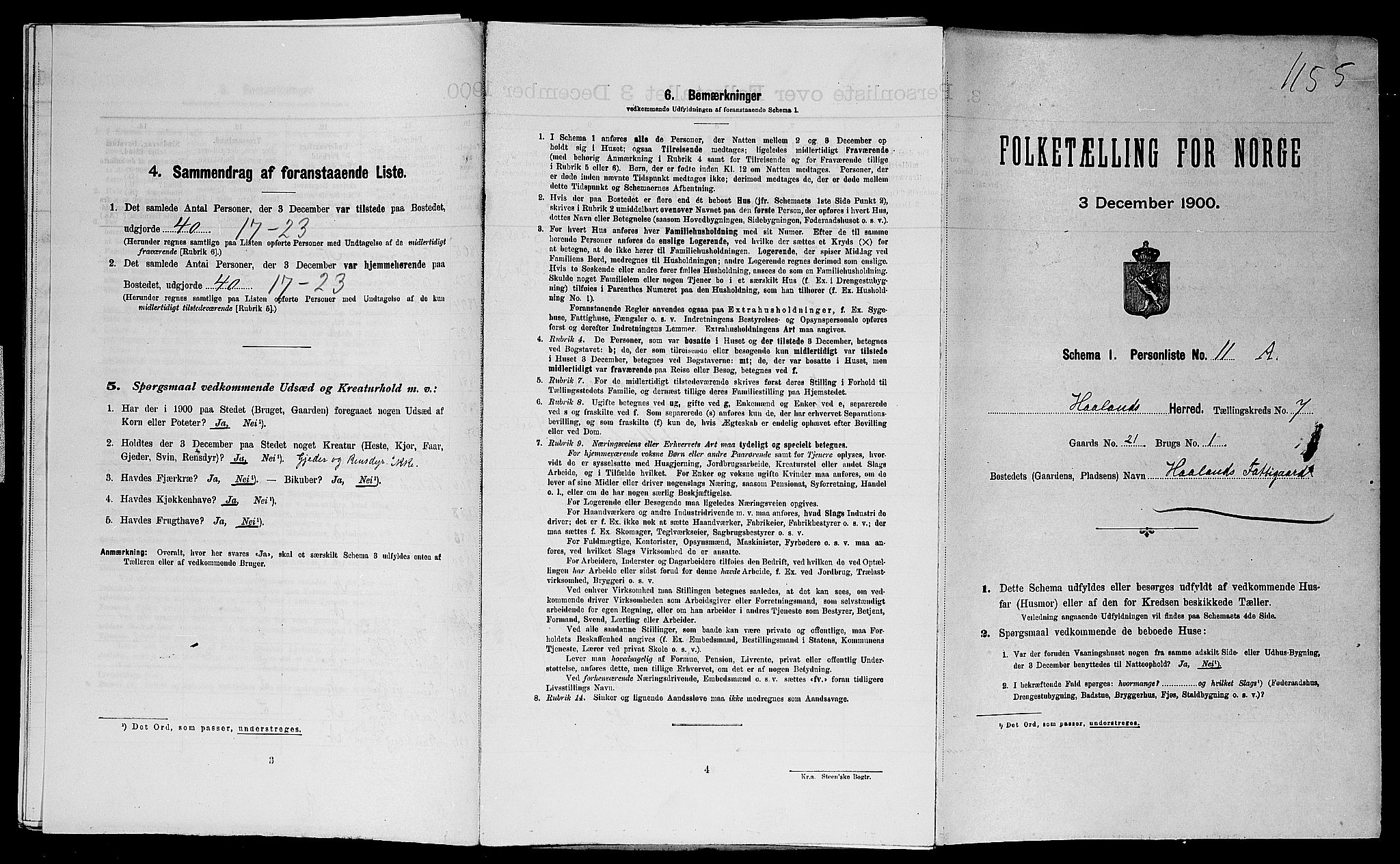SAST, Folketelling 1900 for 1124 Haaland herred, 1900, s. 1077