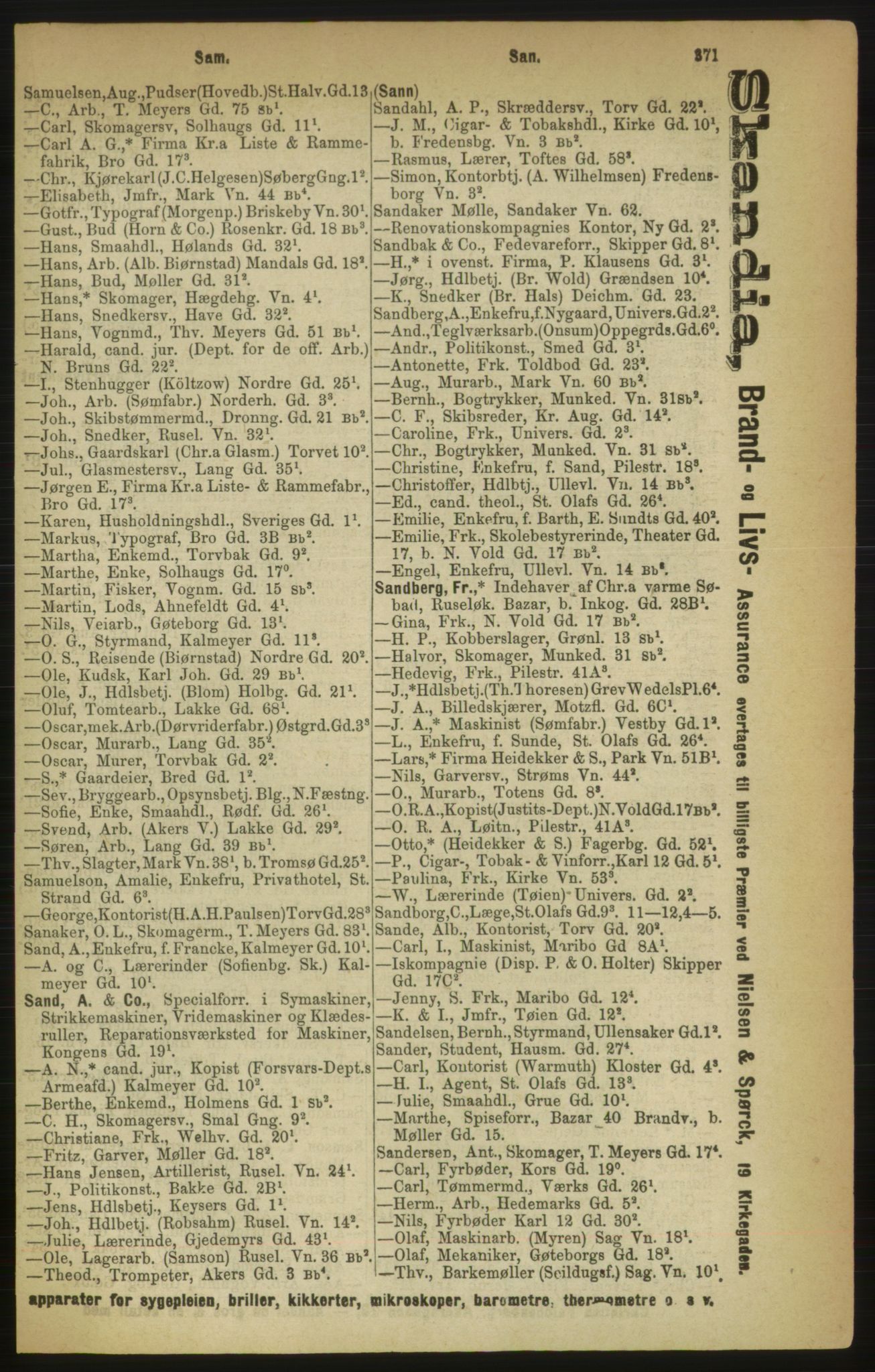 Kristiania/Oslo adressebok, PUBL/-, 1888, s. 371