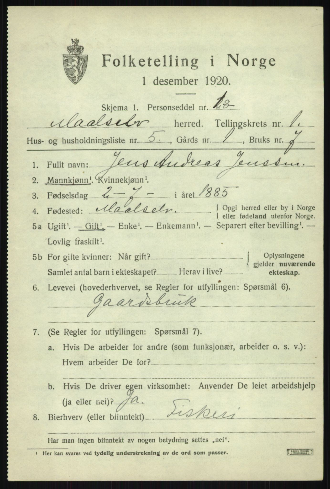 SATØ, Folketelling 1920 for 1924 Målselv herred, 1920, s. 1439