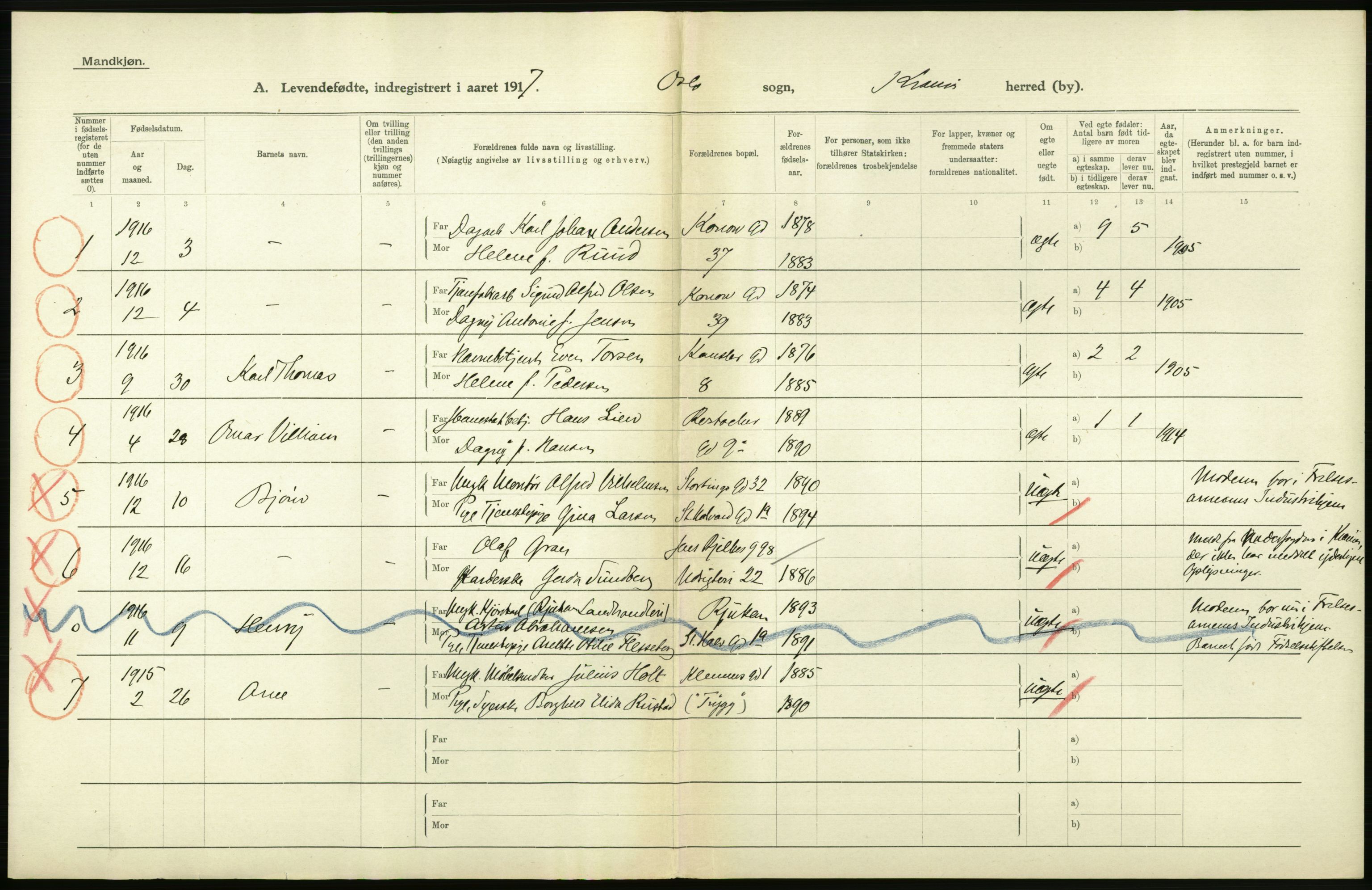 Statistisk sentralbyrå, Sosiodemografiske emner, Befolkning, AV/RA-S-2228/D/Df/Dfb/Dfbg/L0006: Kristiania: Levendefødte menn og kvinner., 1917, s. 540