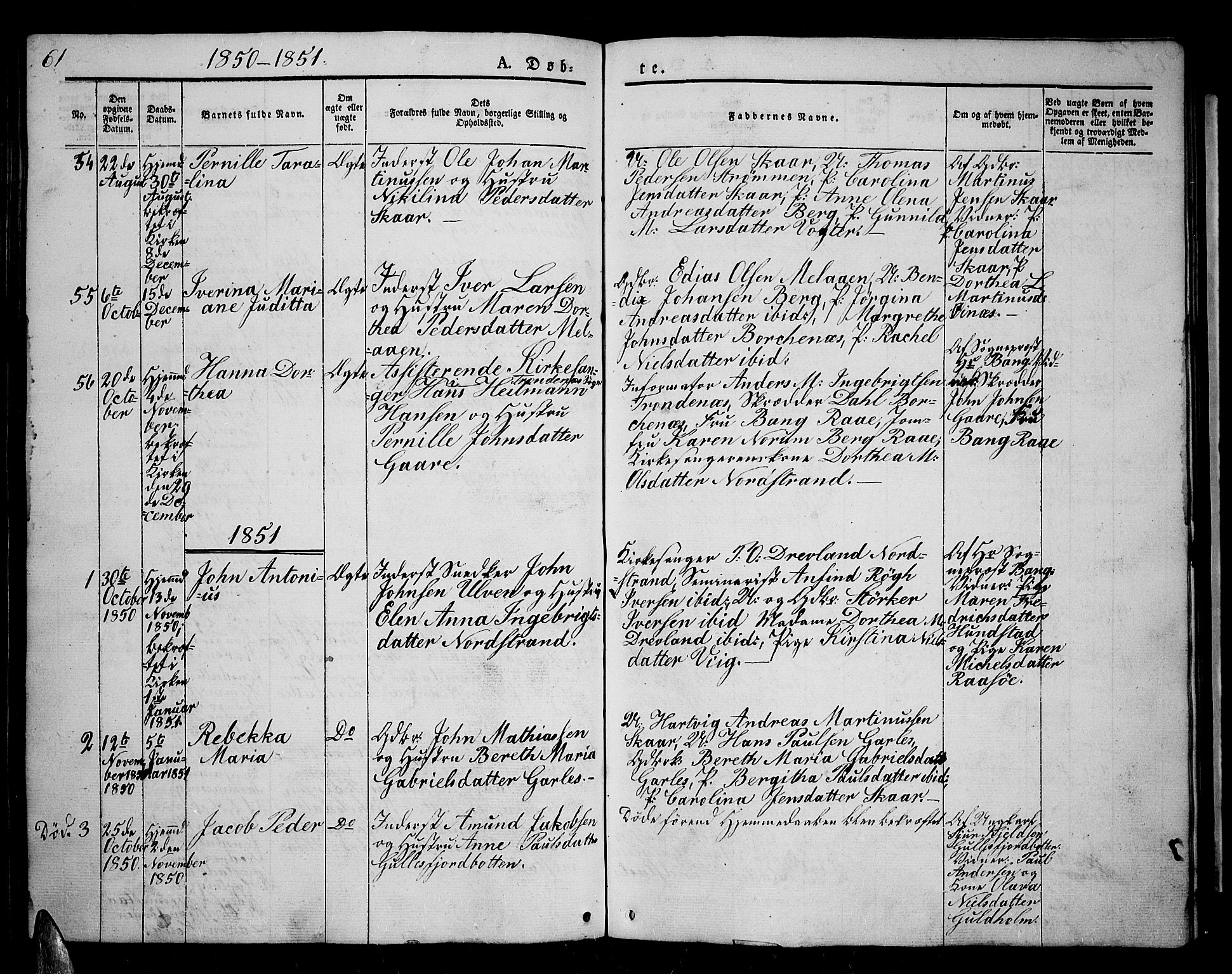 Kvæfjord sokneprestkontor, AV/SATØ-S-1323/G/Ga/Gab/L0002klokker: Klokkerbok nr. 2, 1841-1855, s. 61