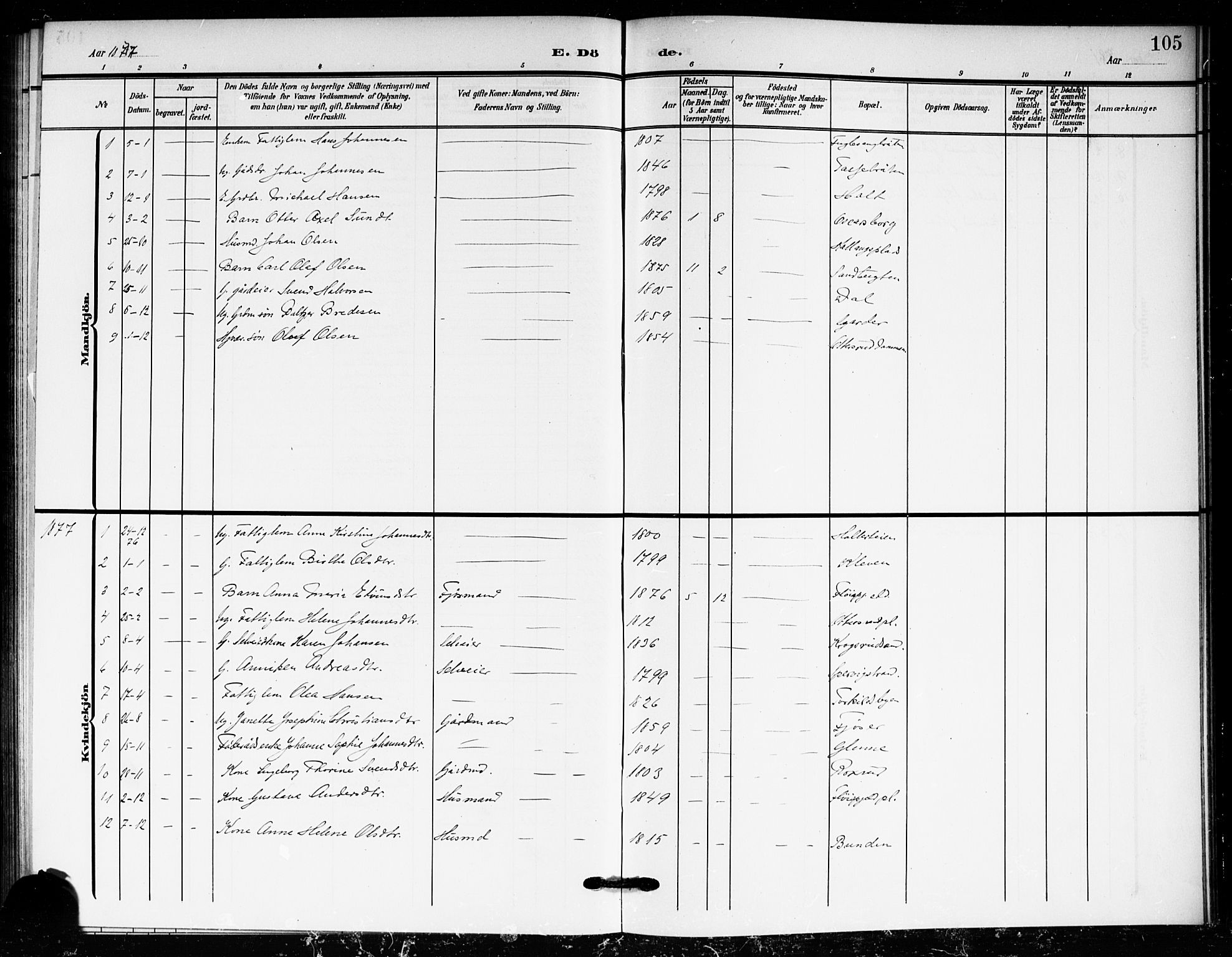 Drøbak prestekontor Kirkebøker, AV/SAO-A-10142a/F/Fc/L0001: Ministerialbok nr. III 1, 1871-1900, s. 105