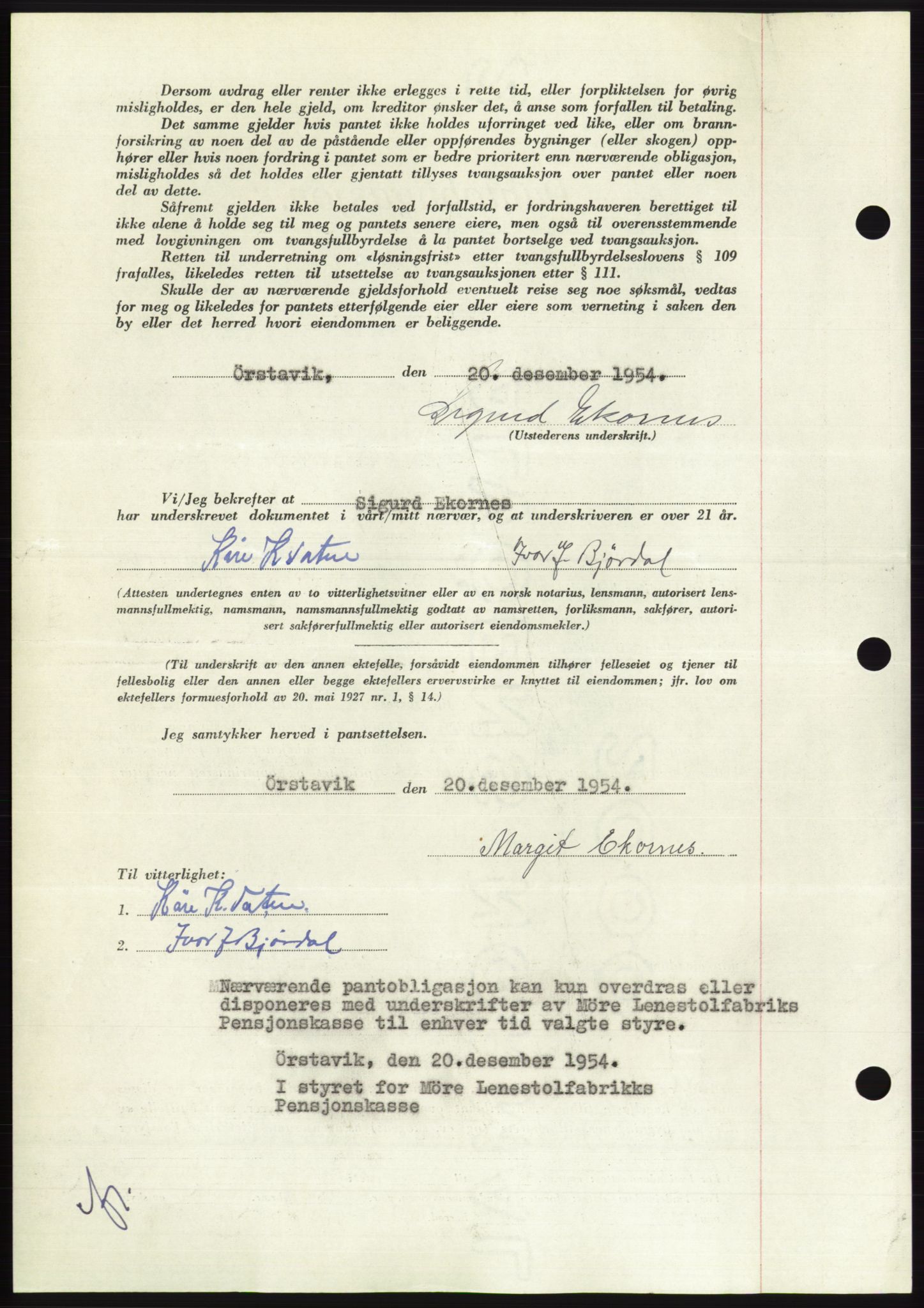 Søre Sunnmøre sorenskriveri, AV/SAT-A-4122/1/2/2C/L0126: Pantebok nr. 14B, 1954-1955, Dagboknr: 3376/1954