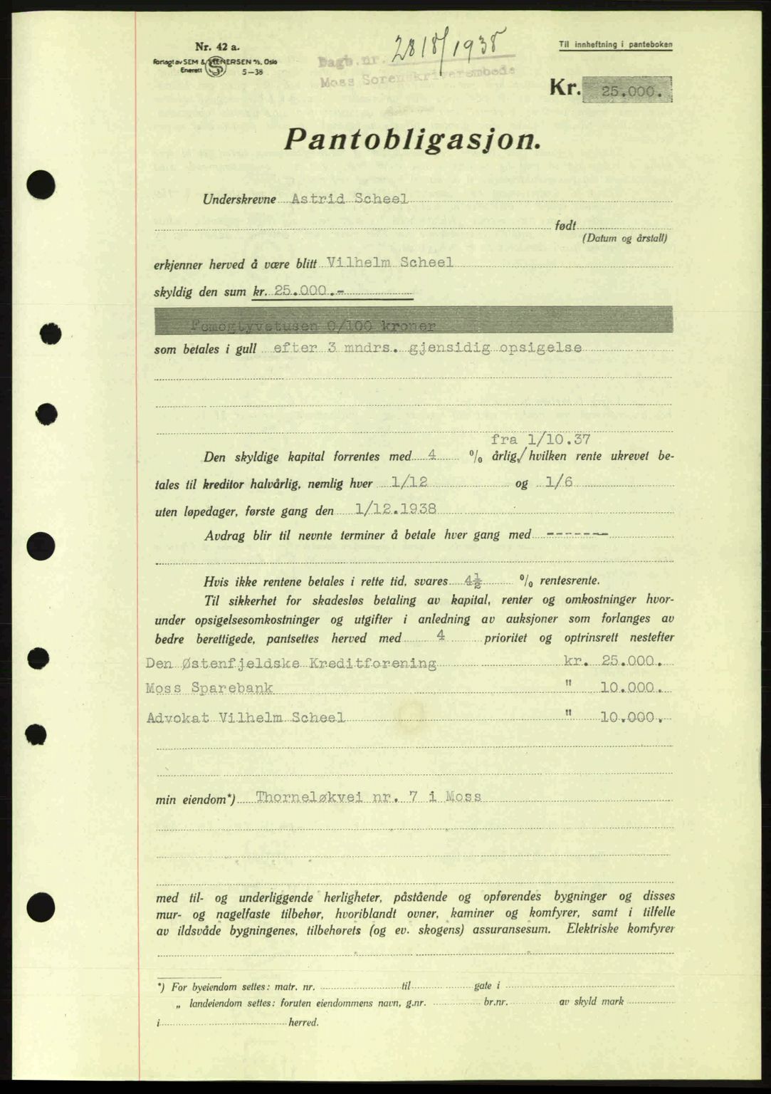 Moss sorenskriveri, SAO/A-10168: Pantebok nr. B6, 1938-1938, Dagboknr: 2818/1938