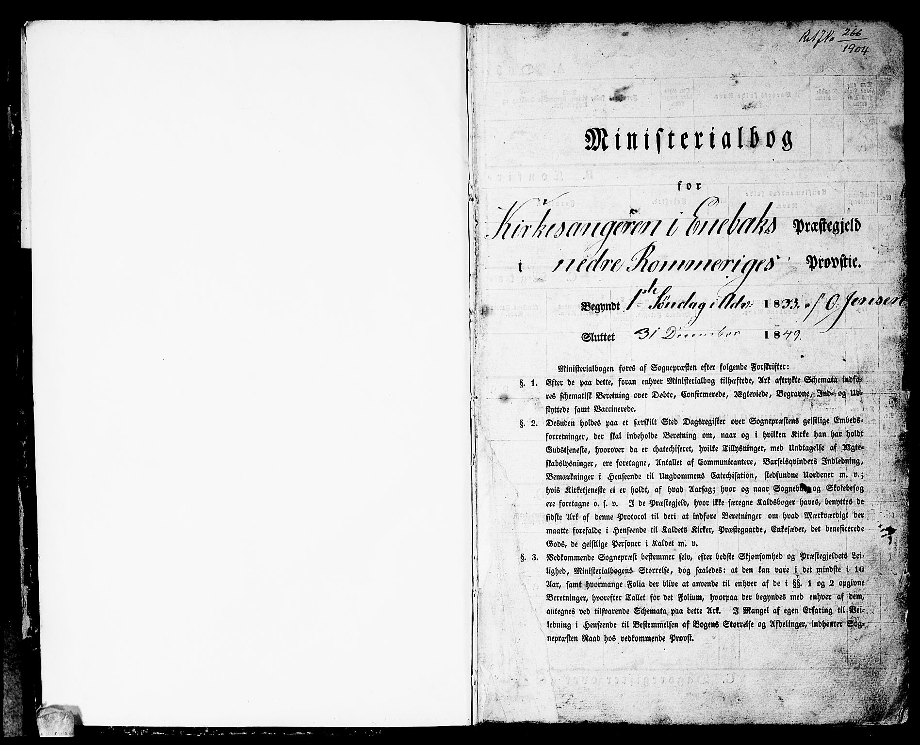 Enebakk prestekontor Kirkebøker, SAO/A-10171c/G/Ga/L0003: Klokkerbok nr. I 3, 1833-1849
