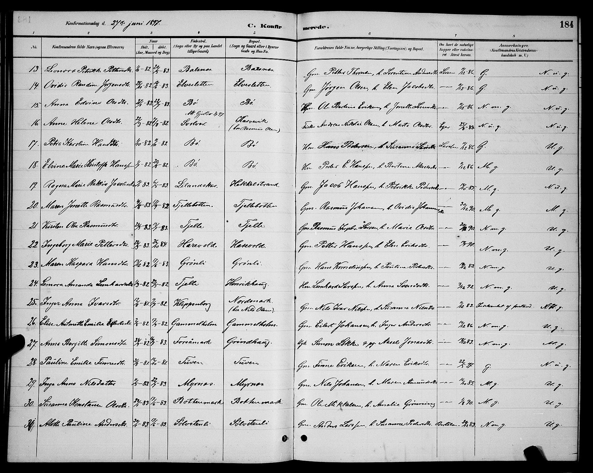 Ministerialprotokoller, klokkerbøker og fødselsregistre - Nordland, AV/SAT-A-1459/863/L0914: Klokkerbok nr. 863C04, 1886-1897, s. 184