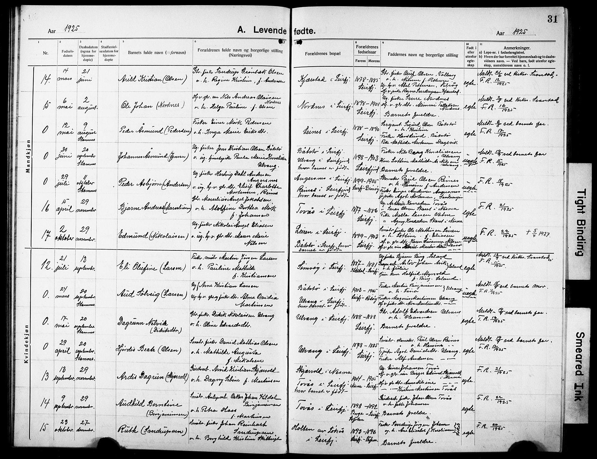 Ministerialprotokoller, klokkerbøker og fødselsregistre - Nordland, AV/SAT-A-1459/832/L0495: Klokkerbok nr. 832C02, 1920-1932, s. 31