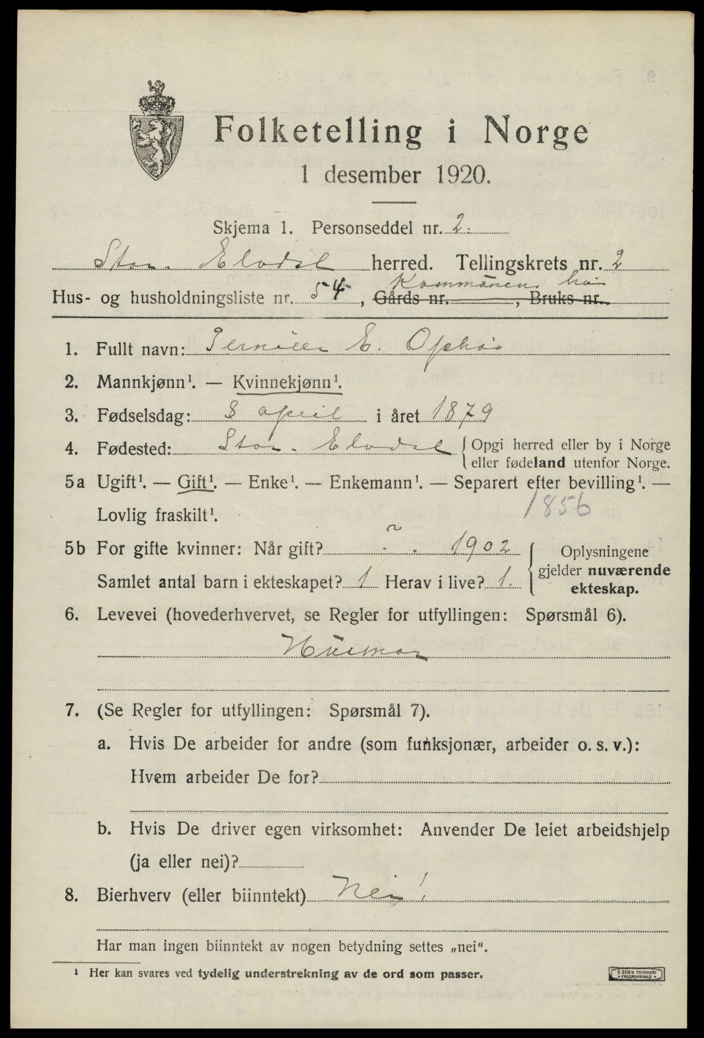 SAH, Folketelling 1920 for 0430 Stor-Elvdal herred, 1920, s. 2698