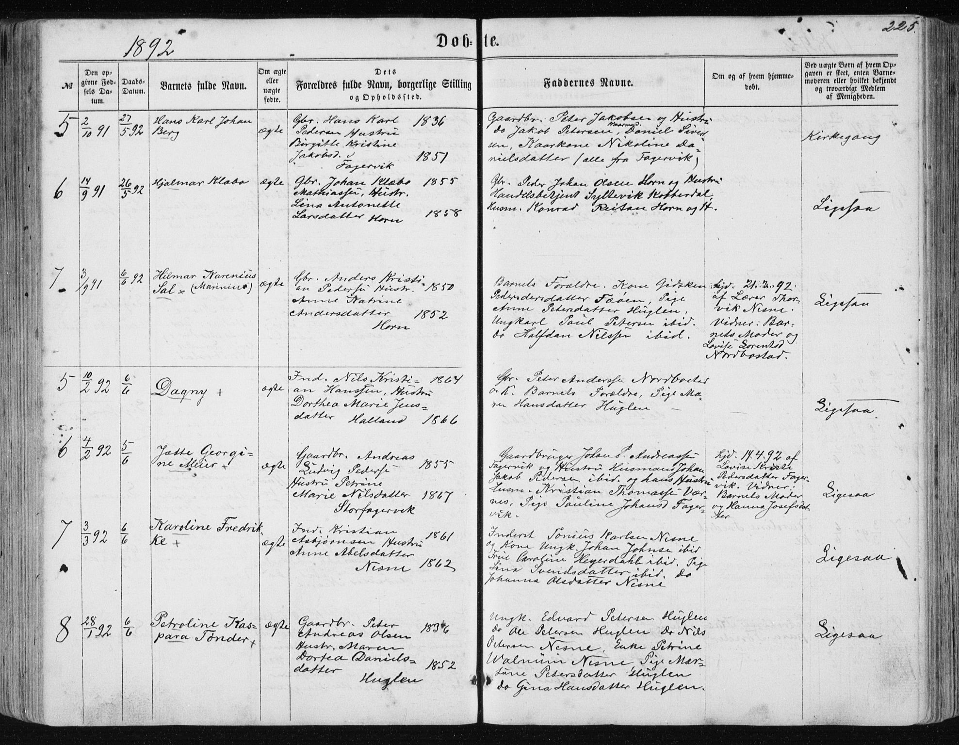 Ministerialprotokoller, klokkerbøker og fødselsregistre - Nordland, AV/SAT-A-1459/838/L0556: Klokkerbok nr. 838C03, 1861-1893, s. 225