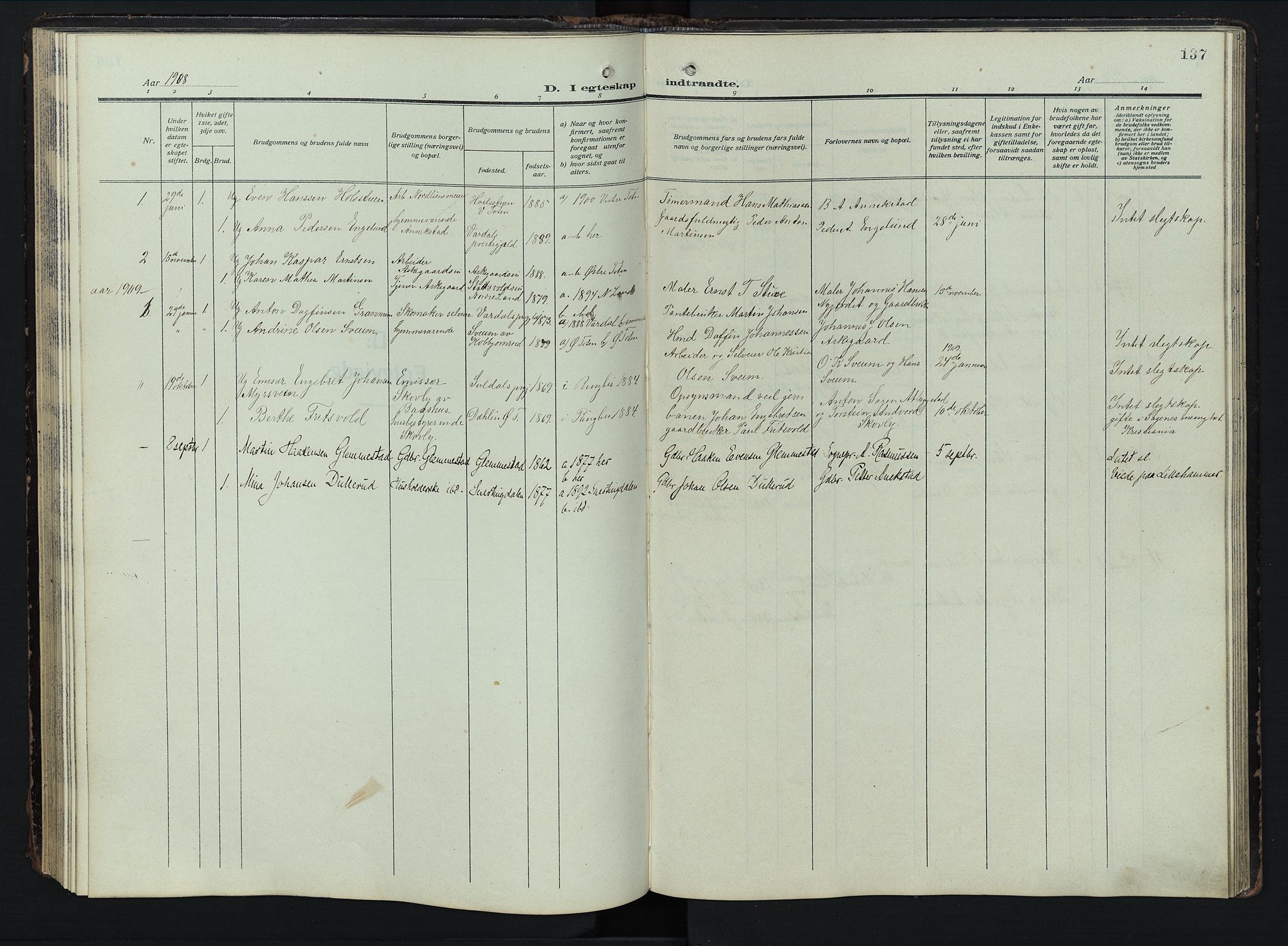 Østre Toten prestekontor, AV/SAH-PREST-104/H/Ha/Hab/L0009: Klokkerbok nr. 9, 1908-1956, s. 137