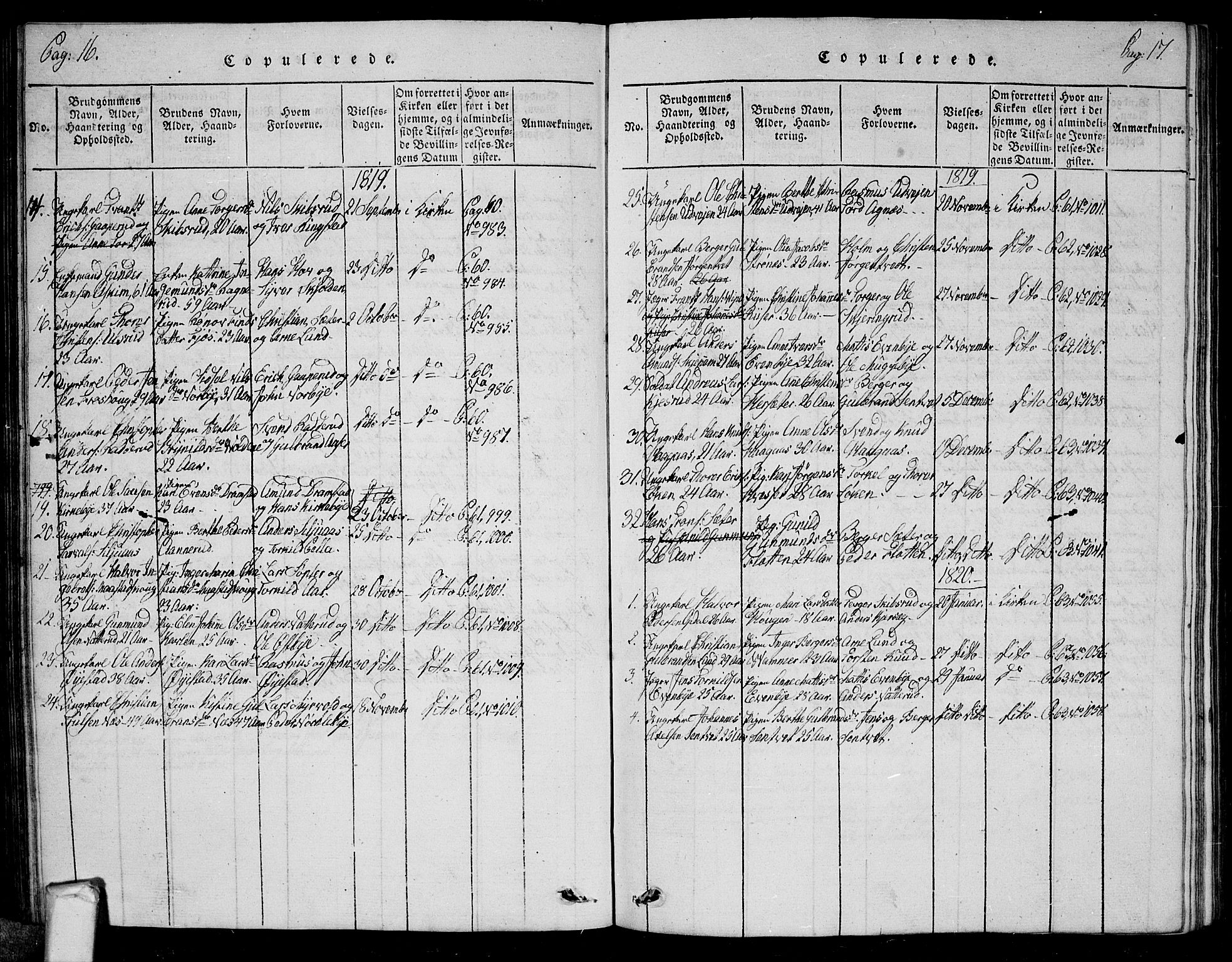 Trøgstad prestekontor Kirkebøker, SAO/A-10925/G/Ga/L0001: Klokkerbok nr. I 1, 1815-1831, s. 16-17