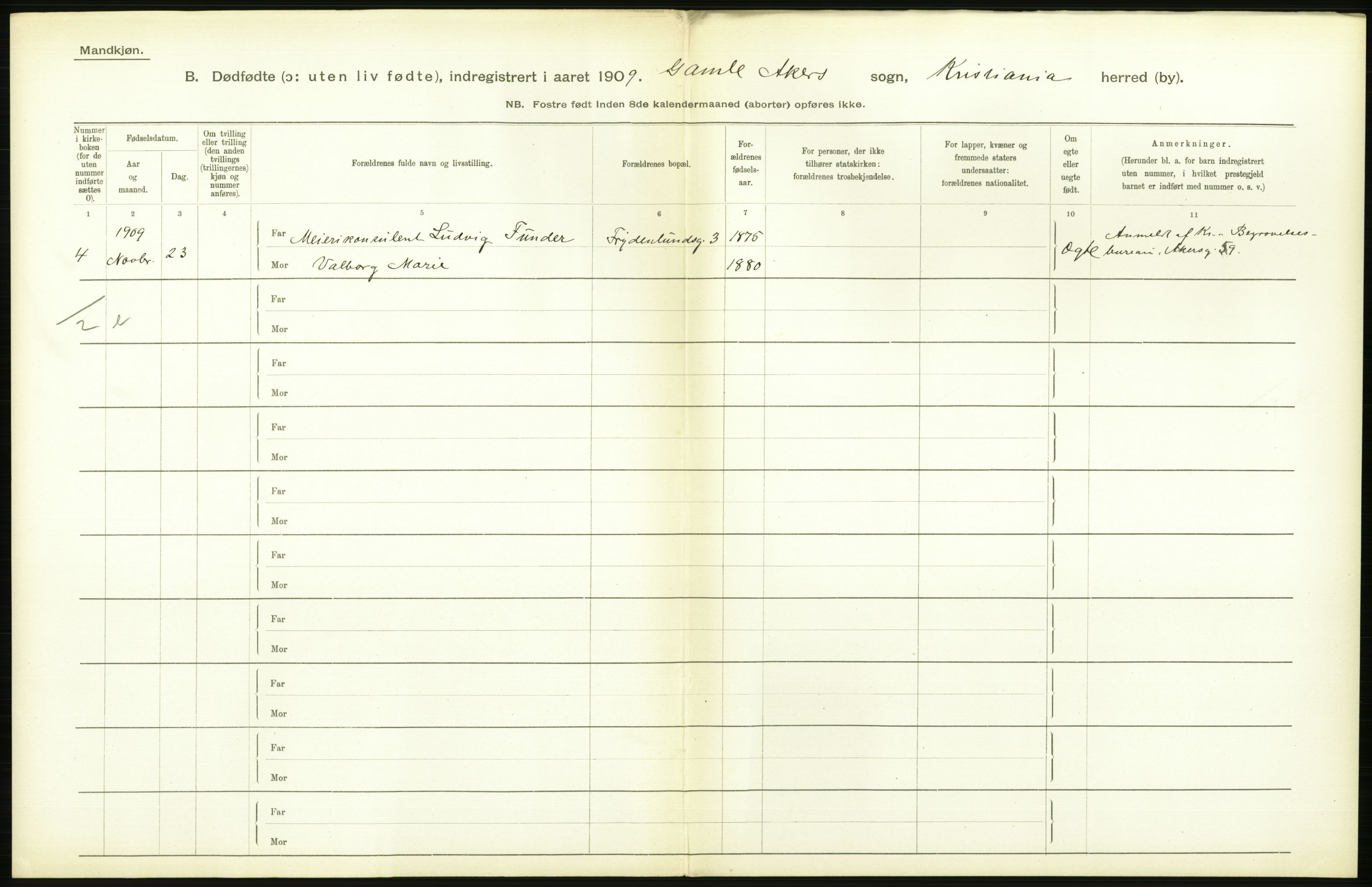 Statistisk sentralbyrå, Sosiodemografiske emner, Befolkning, RA/S-2228/D/Df/Dfa/Dfag/L0010: Kristiania: Døde, dødfødte., 1909, s. 594