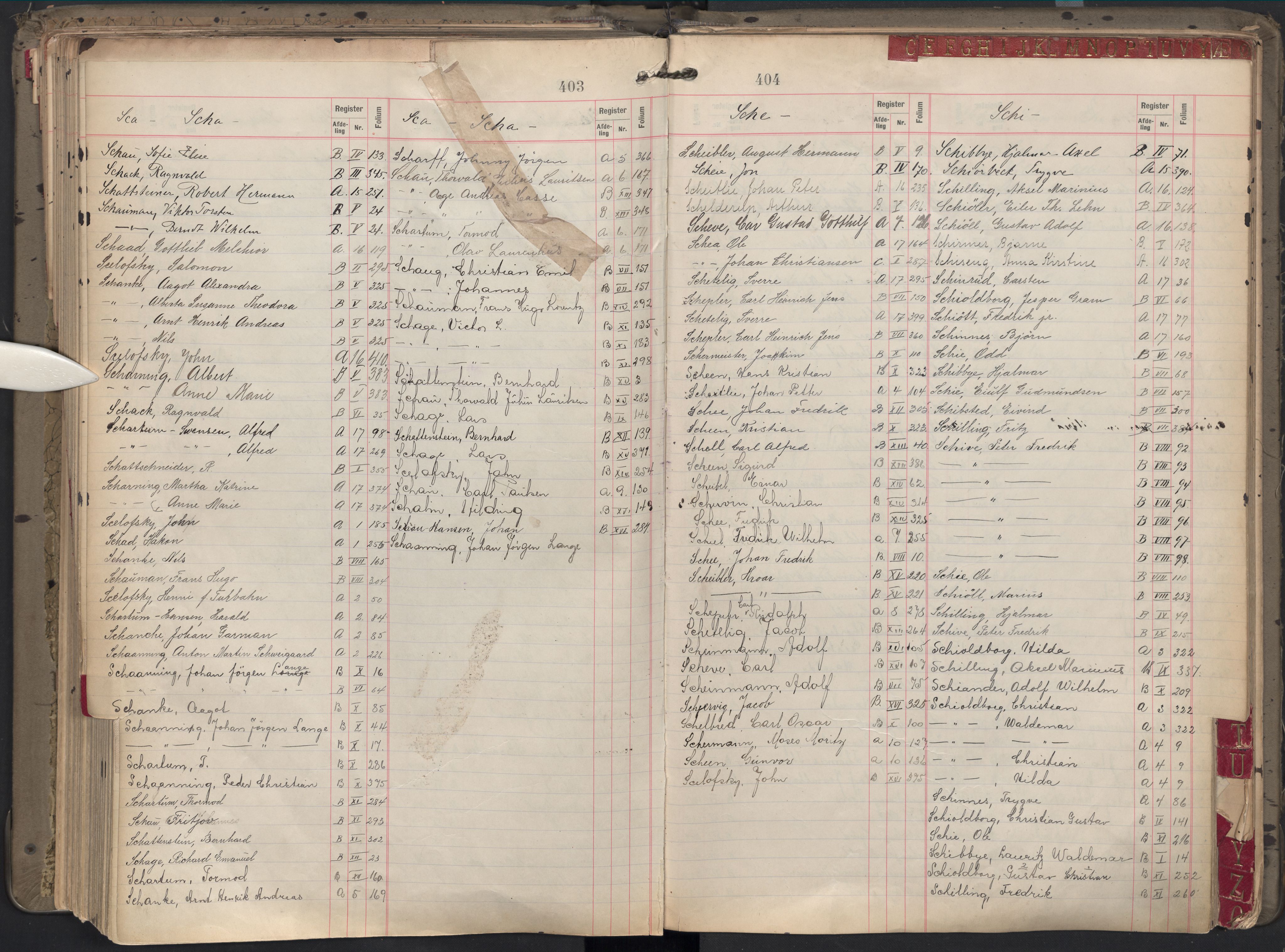 Oslo byfogd avd. II, AV/SAO-A-10942/G/Ga/Gab/L0002: Personregister: A 1-17, B 1-17, C 1, 1907, s. 403-404