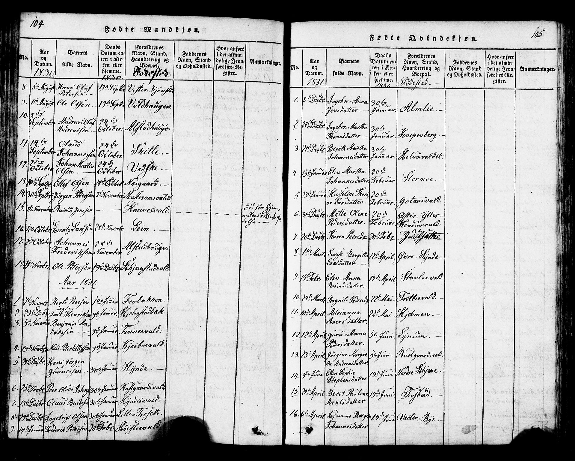 Ministerialprotokoller, klokkerbøker og fødselsregistre - Nord-Trøndelag, AV/SAT-A-1458/717/L0169: Klokkerbok nr. 717C01, 1816-1834, s. 104-105