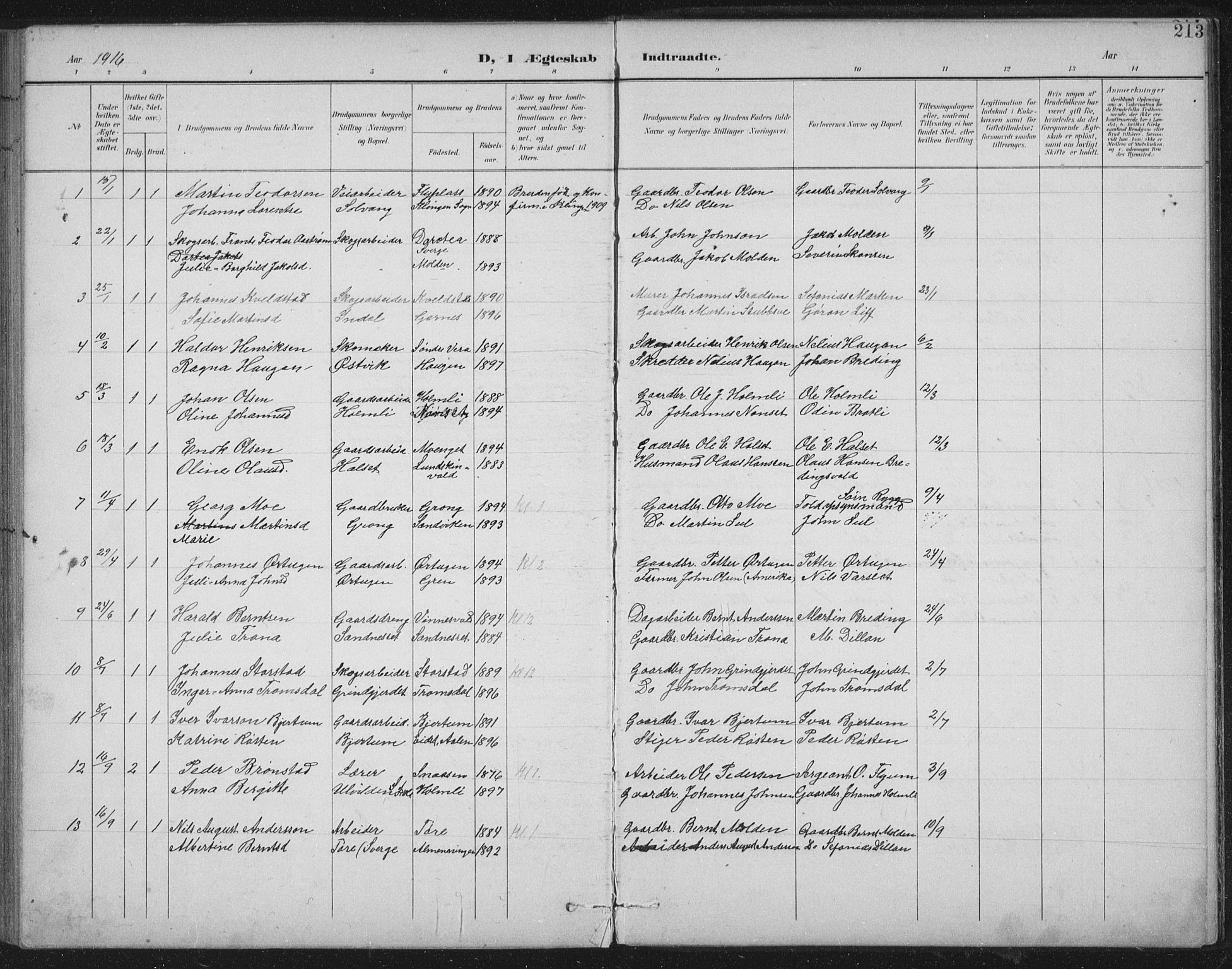 Ministerialprotokoller, klokkerbøker og fødselsregistre - Nord-Trøndelag, SAT/A-1458/724/L0269: Klokkerbok nr. 724C05, 1899-1920, s. 213