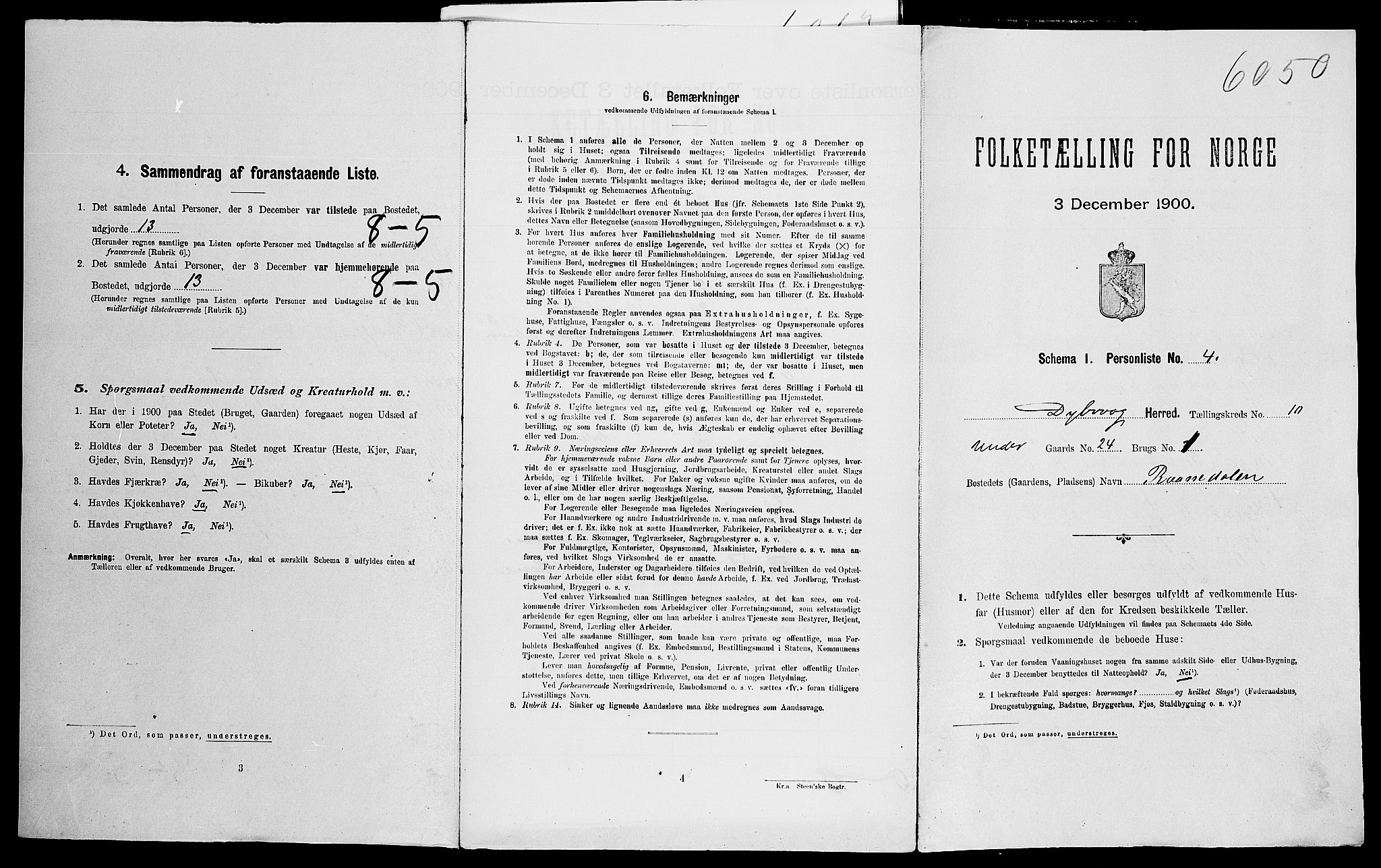 SAK, Folketelling 1900 for 0915 Dypvåg herred, 1900, s. 1068