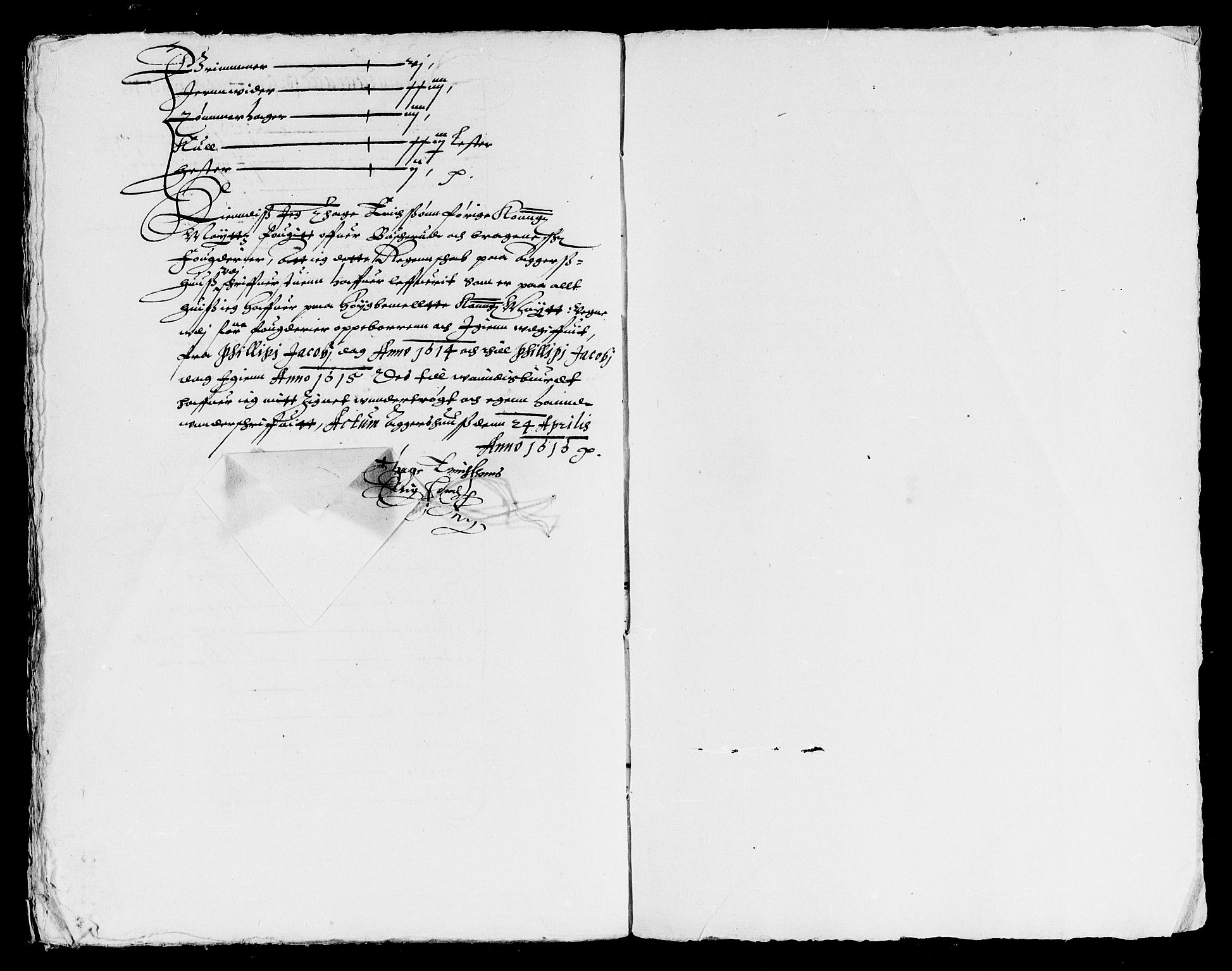 Rentekammeret inntil 1814, Reviderte regnskaper, Lensregnskaper, AV/RA-EA-5023/R/Rb/Rba/L0036: Akershus len, 1614-1615