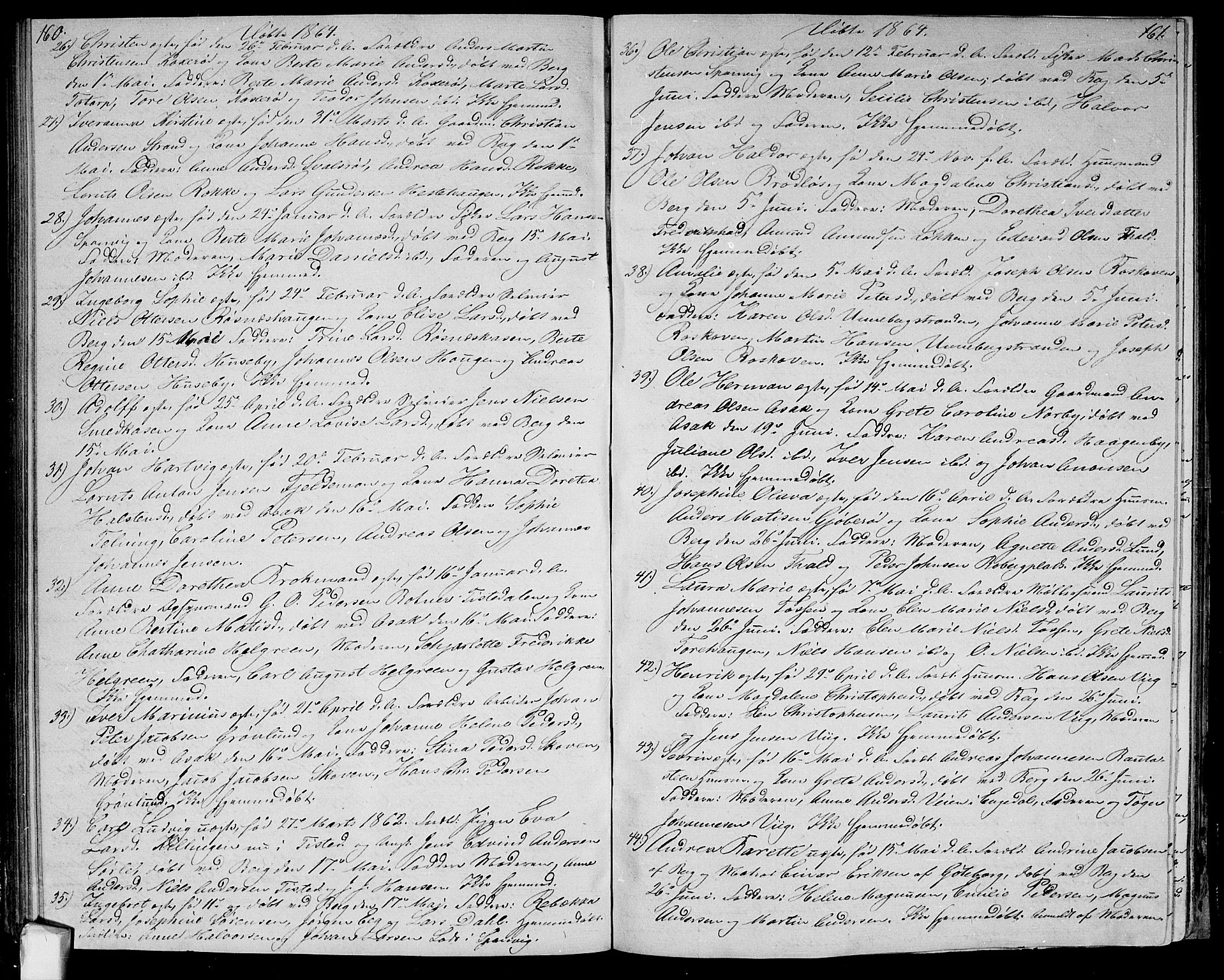 Berg prestekontor Kirkebøker, AV/SAO-A-10902/G/Ga/L0003: Klokkerbok nr.  I 3, 1850-1866, s. 160-161