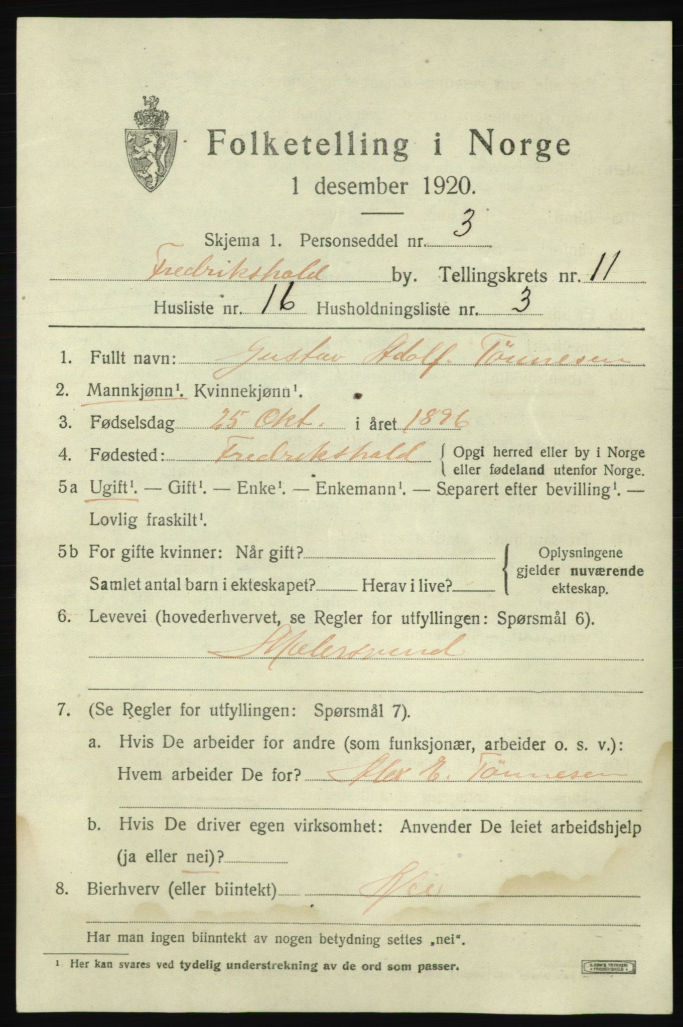 SAO, Folketelling 1920 for 0101 Fredrikshald kjøpstad, 1920, s. 19159