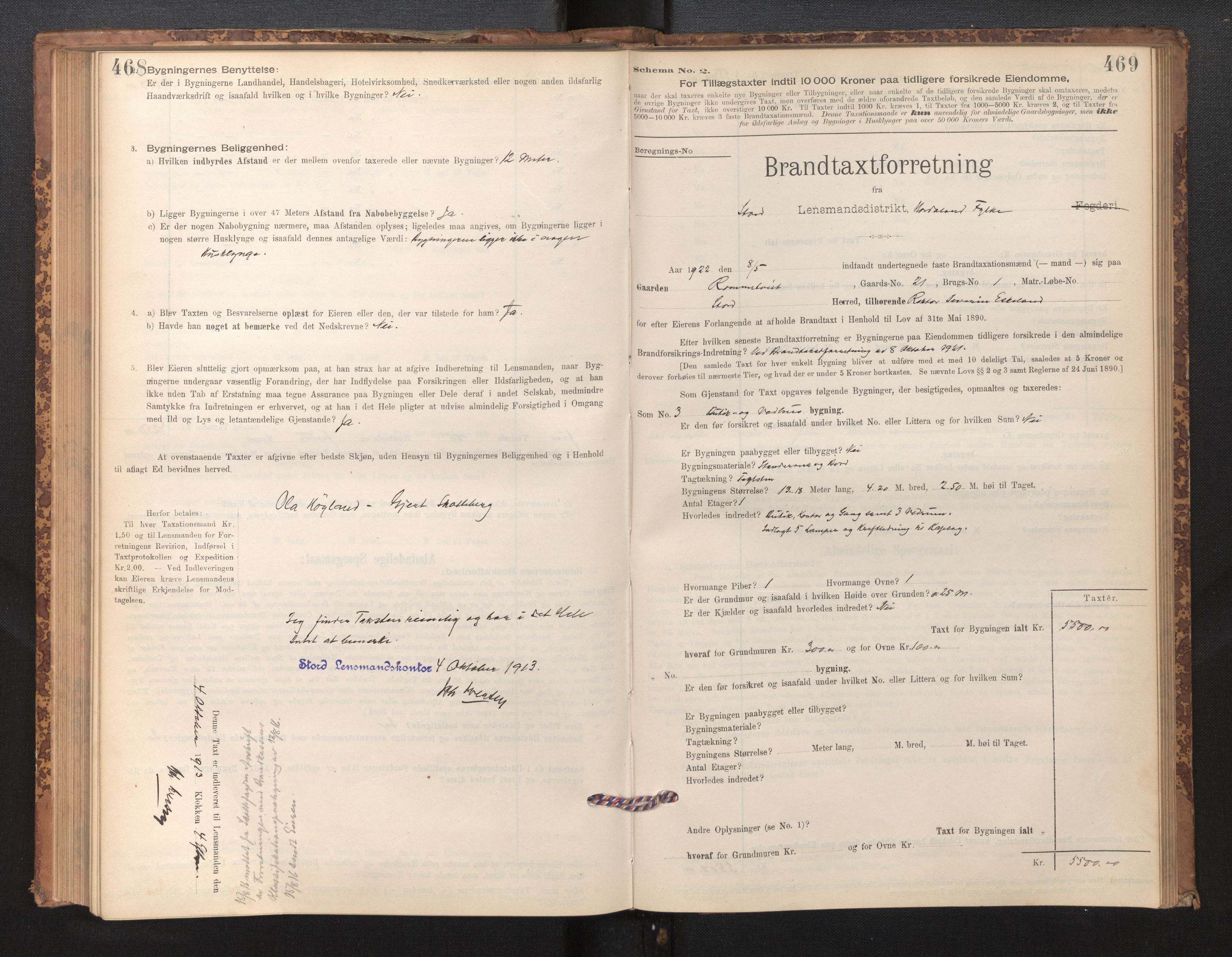Lensmannen i Stord, SAB/A-35001/0012/L0002: Branntakstprotokoll, skjematakst, 1897-1922, s. 468-469