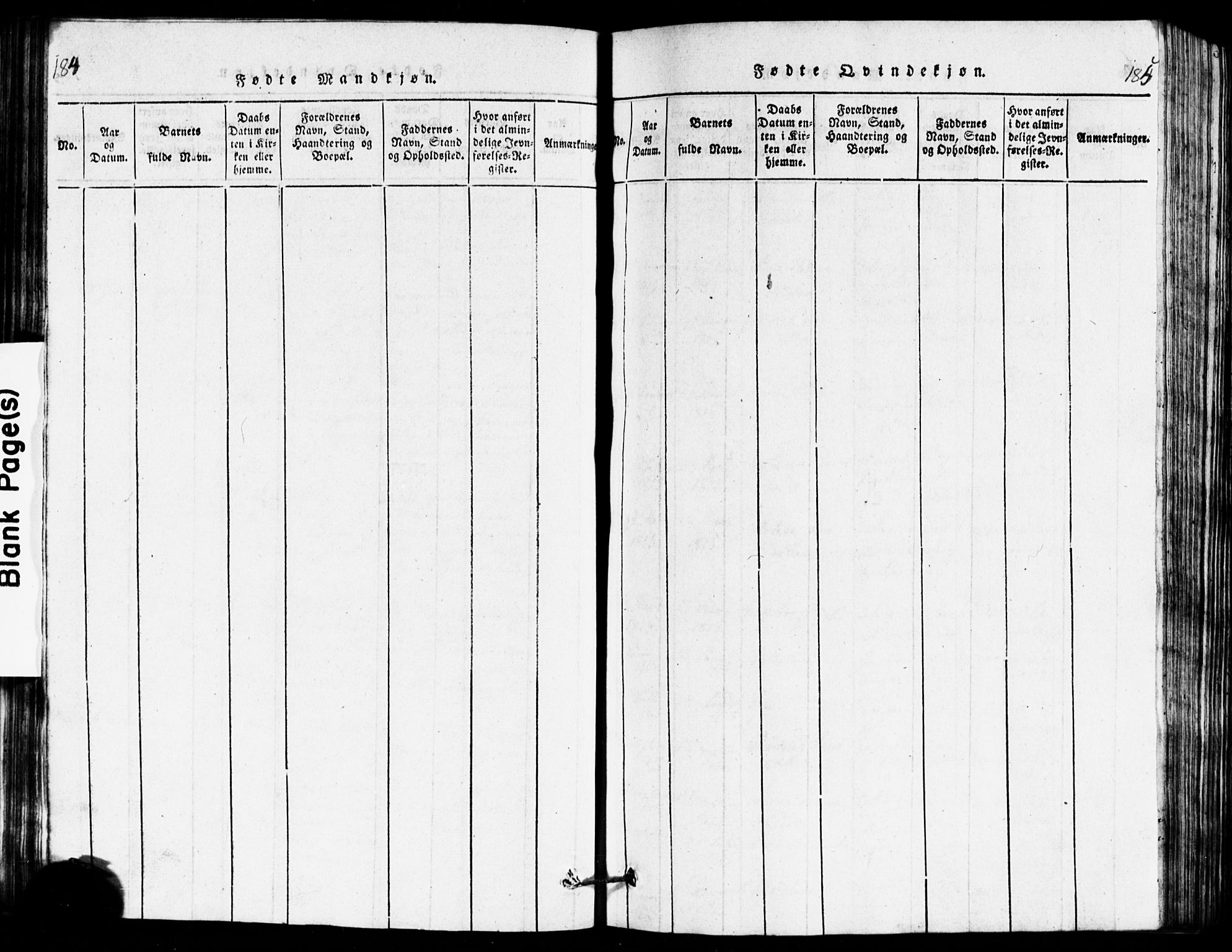 Idd prestekontor Kirkebøker, SAO/A-10911/G/Ga/L0001: Klokkerbok nr. I 1, 1815-1826, s. 184-185