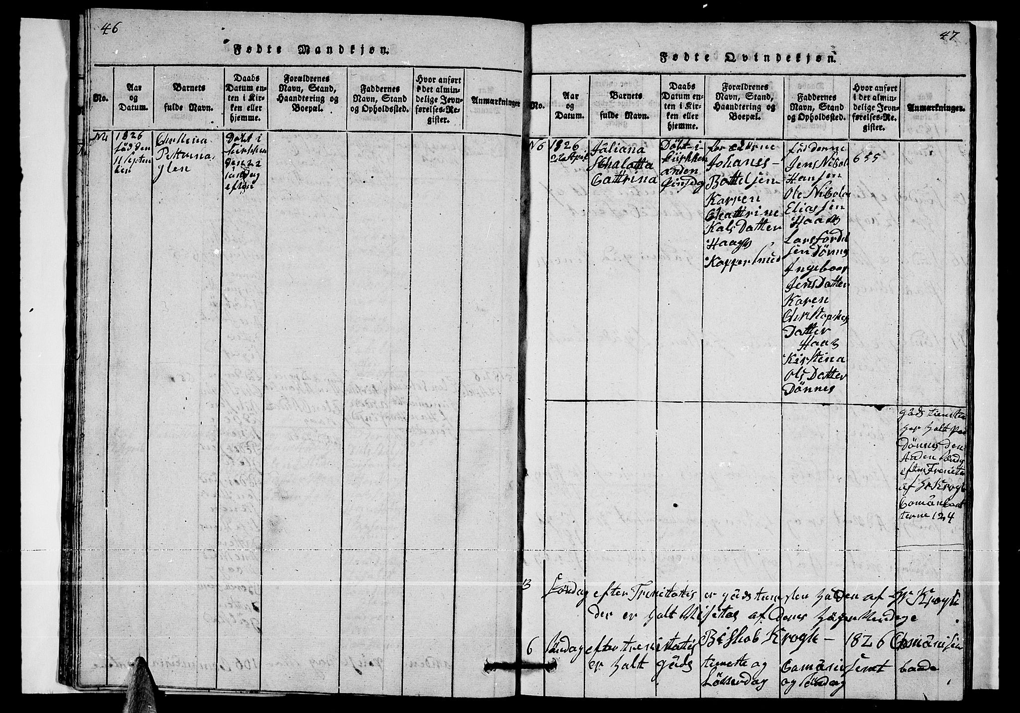 Ministerialprotokoller, klokkerbøker og fødselsregistre - Nordland, AV/SAT-A-1459/835/L0529: Klokkerbok nr. 835C01, 1820-1828, s. 46-47