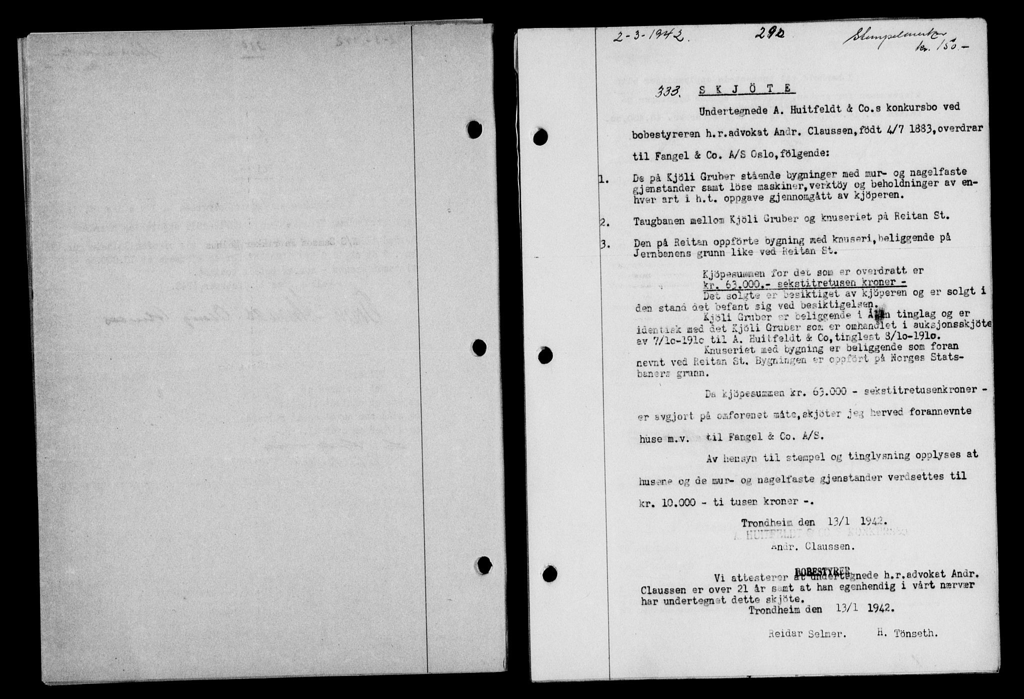 Gauldal sorenskriveri, SAT/A-0014/1/2/2C/L0054: Pantebok nr. 59, 1941-1942, Dagboknr: 333/1942