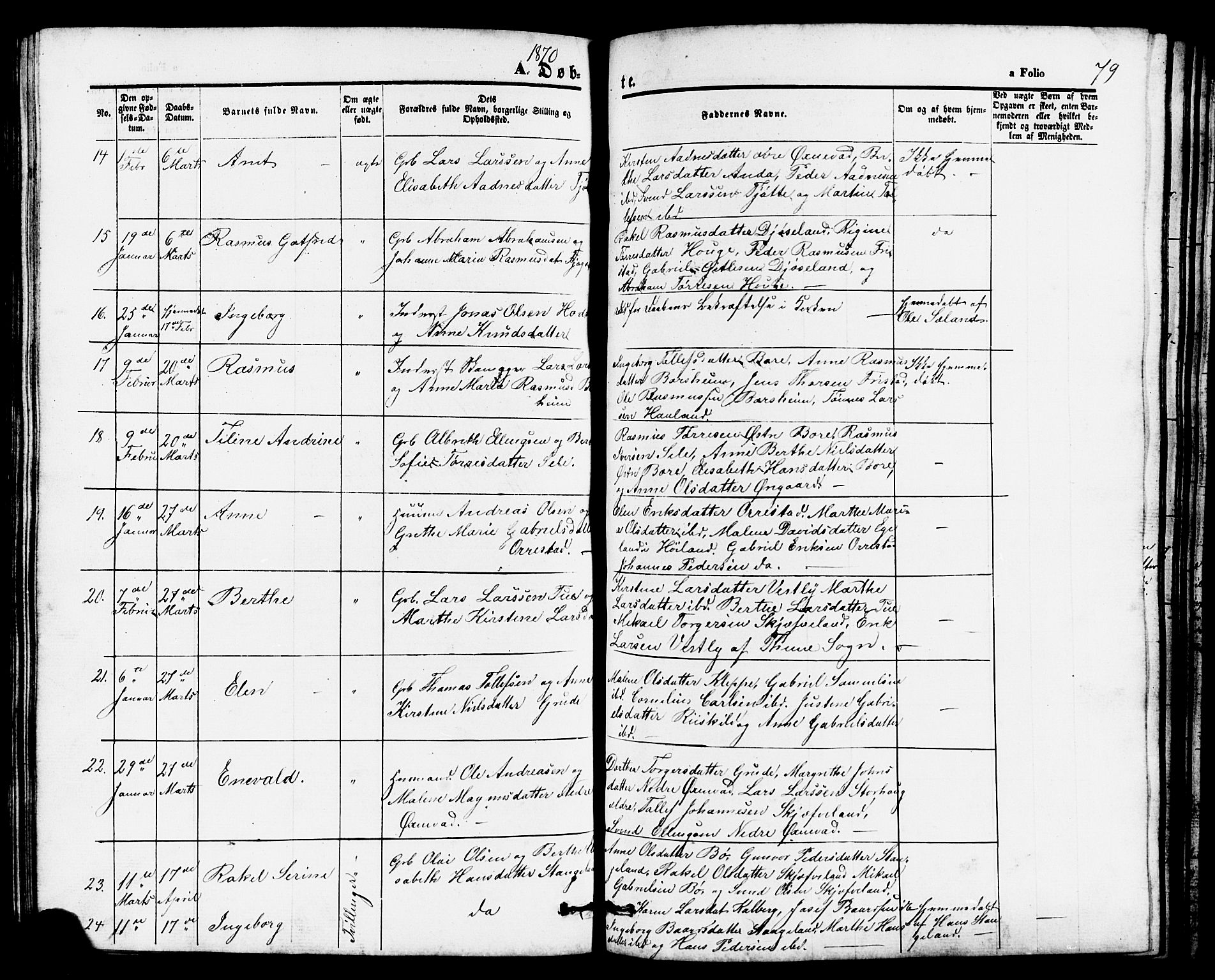 Klepp sokneprestkontor, AV/SAST-A-101803/001/3/30BB/L0002: Klokkerbok nr. B 2, 1860-1875, s. 79