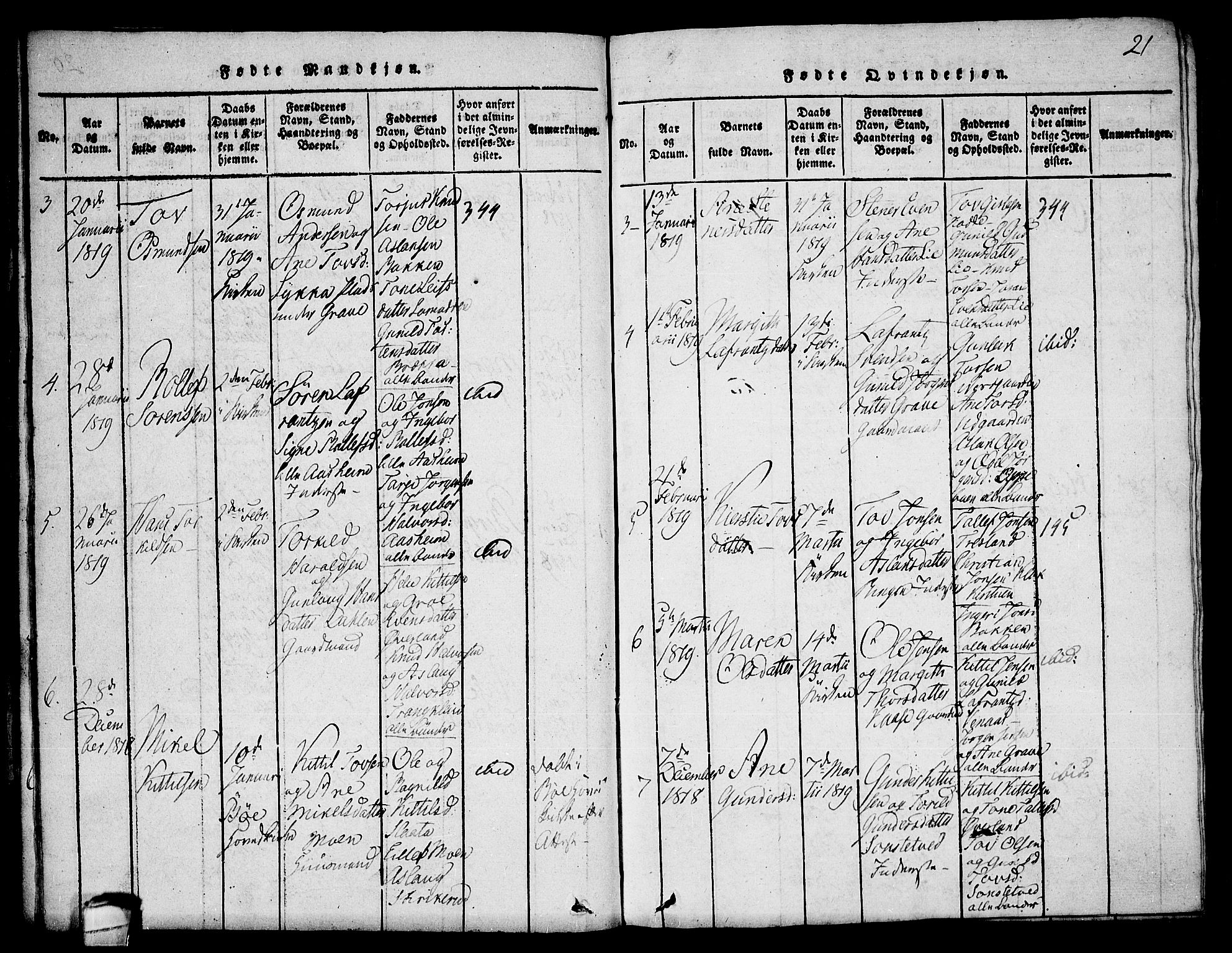 Seljord kirkebøker, AV/SAKO-A-20/F/Fa/L0010: Ministerialbok nr. I 10, 1815-1831, s. 21