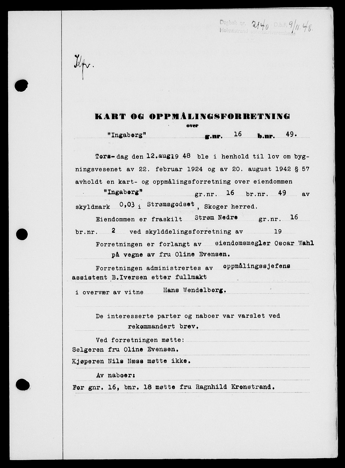 Holmestrand sorenskriveri, SAKO/A-67/G/Ga/Gaa/L0065: Pantebok nr. A-65, 1948-1949, Dagboknr: 2140/1948