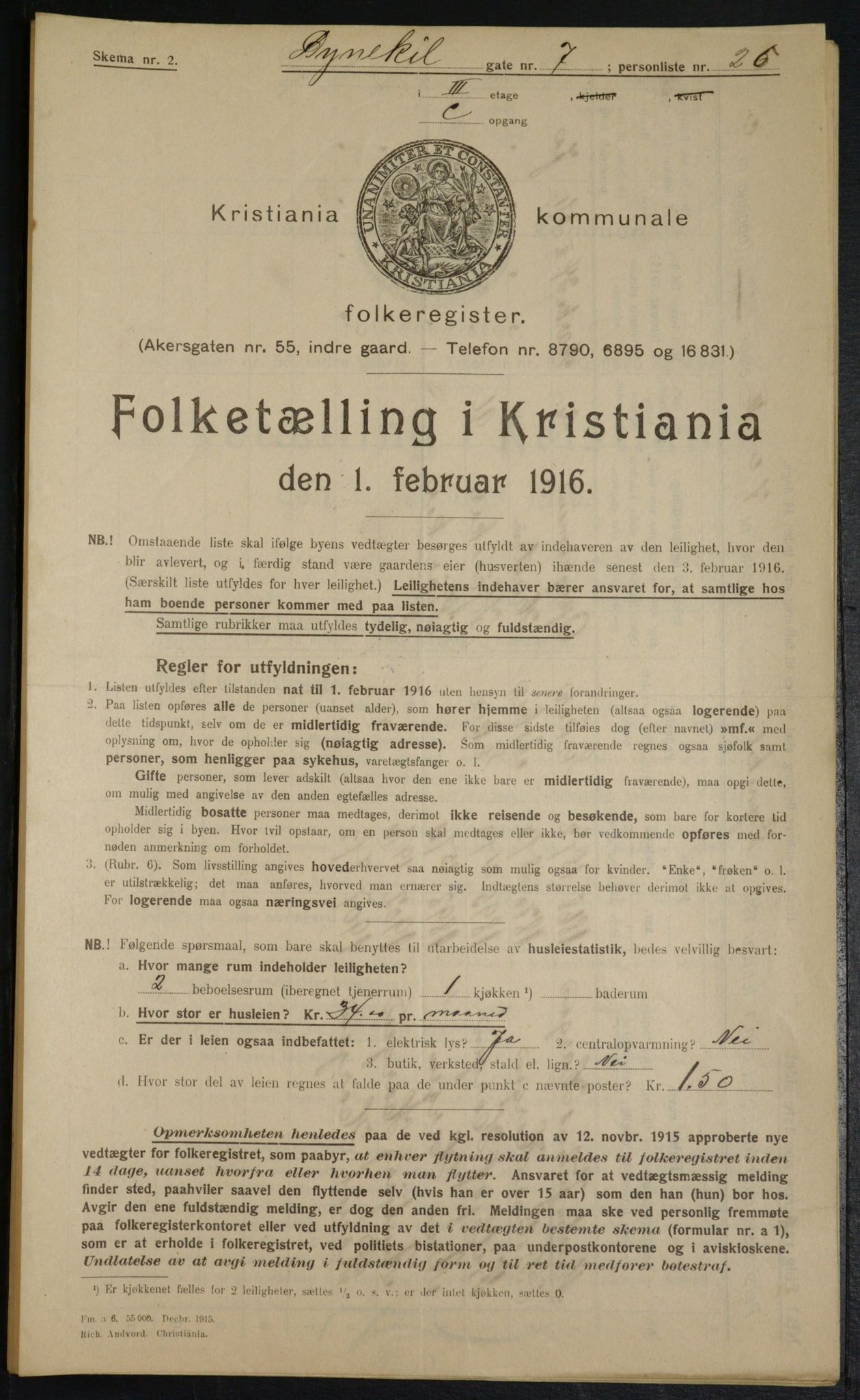 OBA, Kommunal folketelling 1.2.1916 for Kristiania, 1916, s. 17626