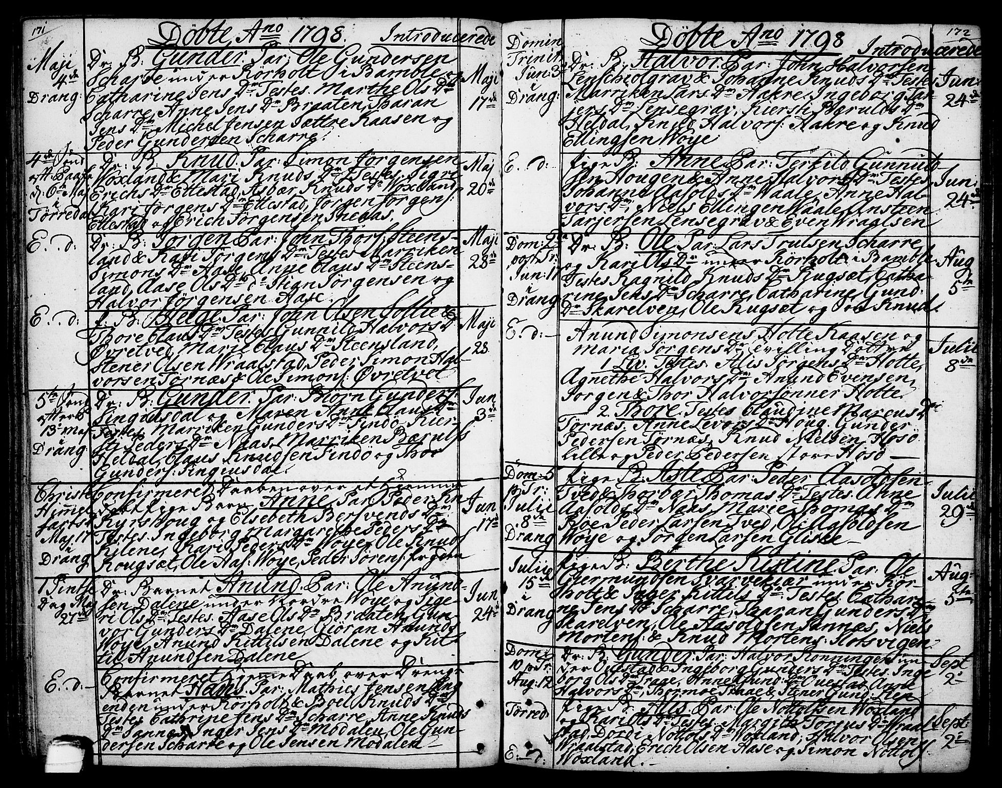 Drangedal kirkebøker, AV/SAKO-A-258/F/Fa/L0003: Ministerialbok nr. 3, 1768-1814, s. 171-172