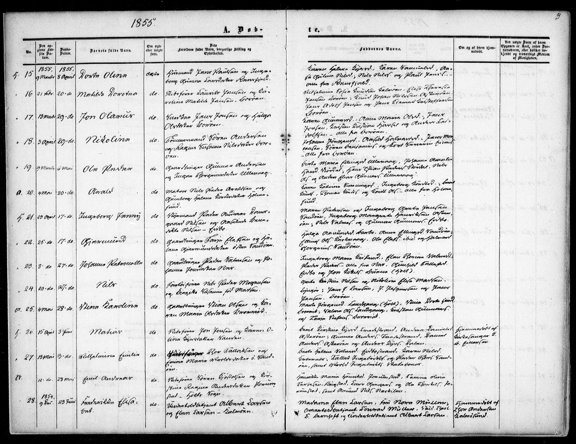 Dypvåg sokneprestkontor, AV/SAK-1111-0007/F/Fa/Faa/L0006: Ministerialbok nr. A 6, 1855-1872, s. 3