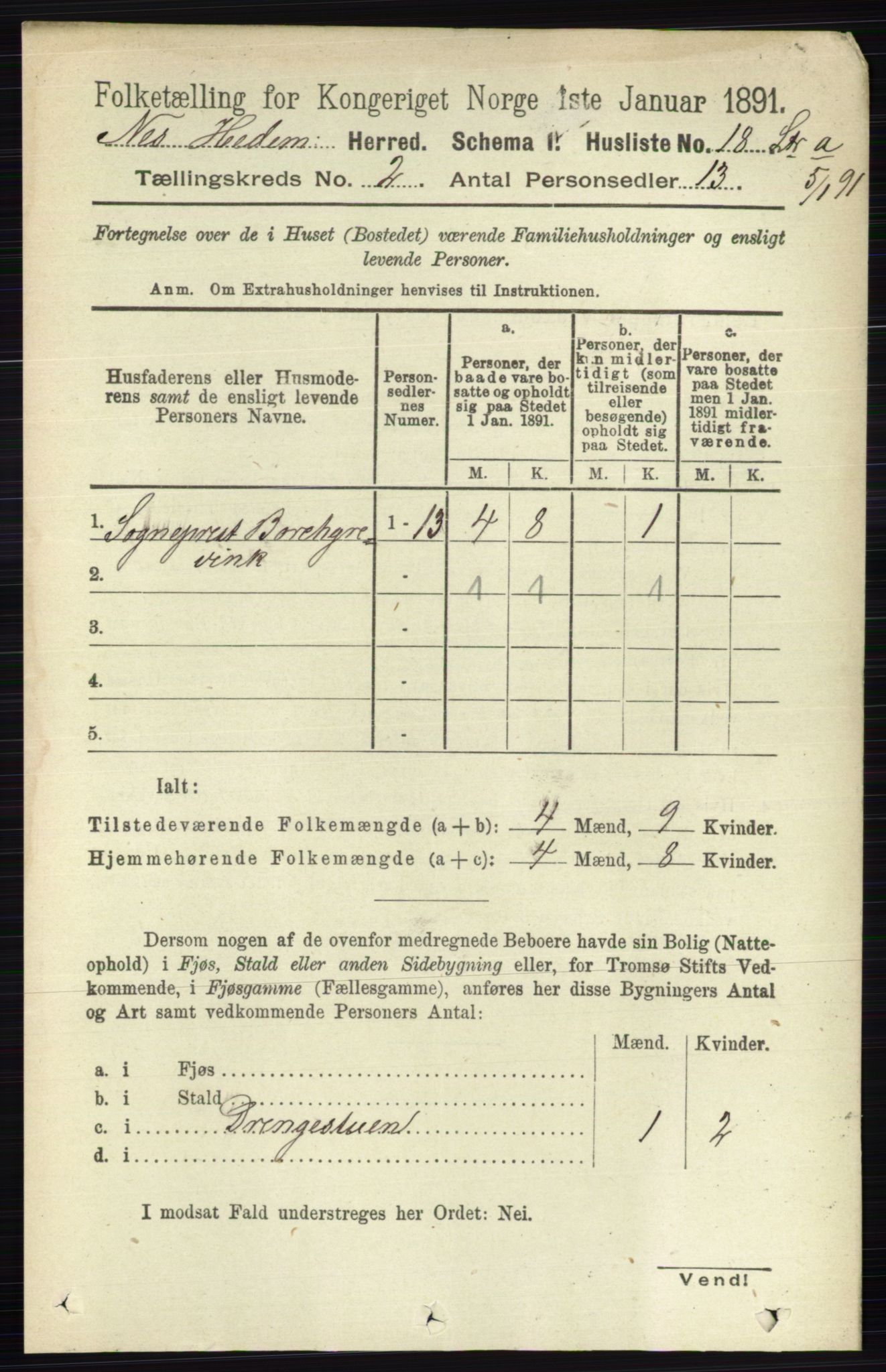 RA, Folketelling 1891 for 0411 Nes herred, 1891, s. 1021