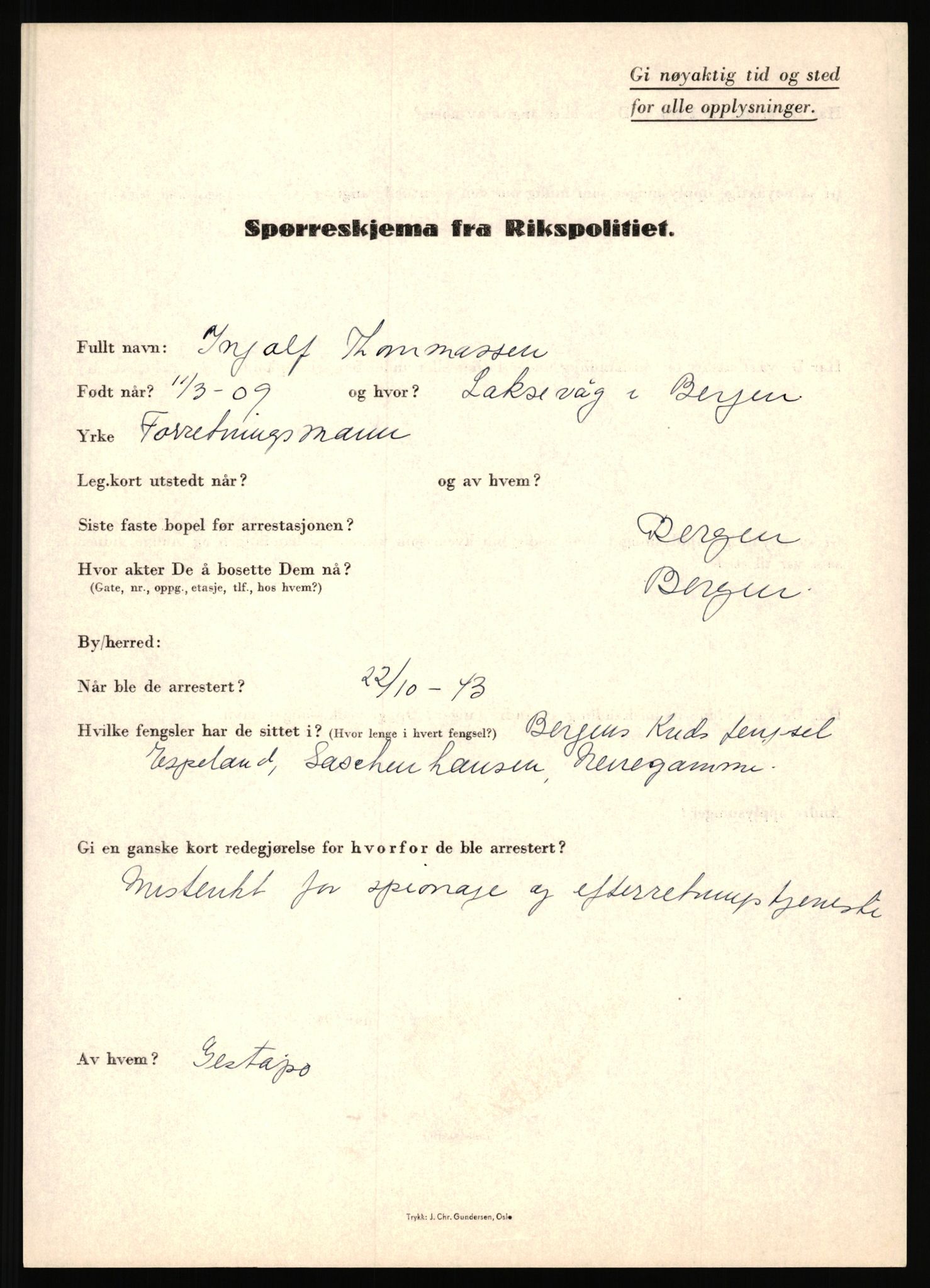 Rikspolitisjefen, AV/RA-S-1560/L/L0017: Tidemann, Hermann G. - Veum, Tjostolv, 1940-1945, s. 123