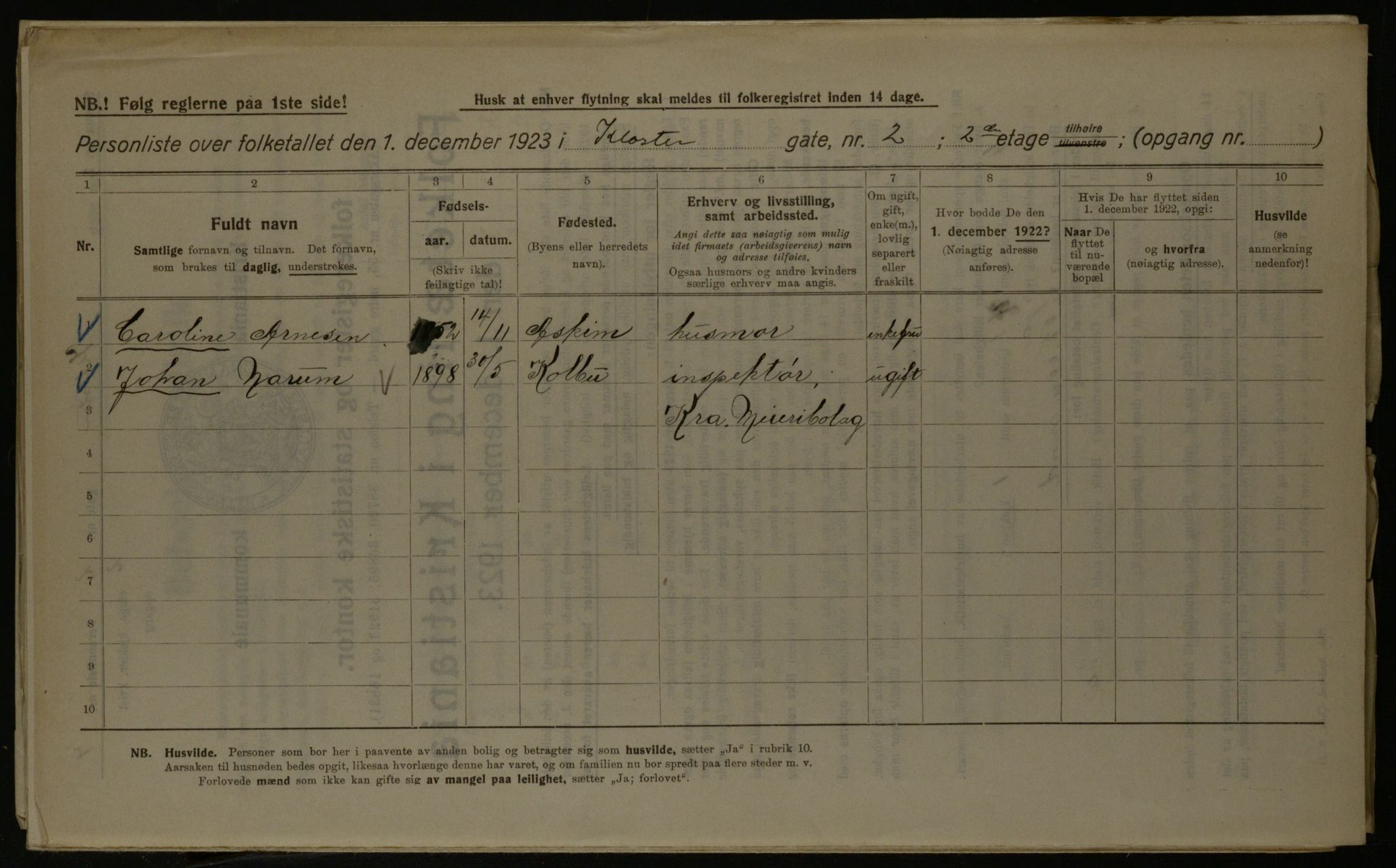 OBA, Kommunal folketelling 1.12.1923 for Kristiania, 1923, s. 58445