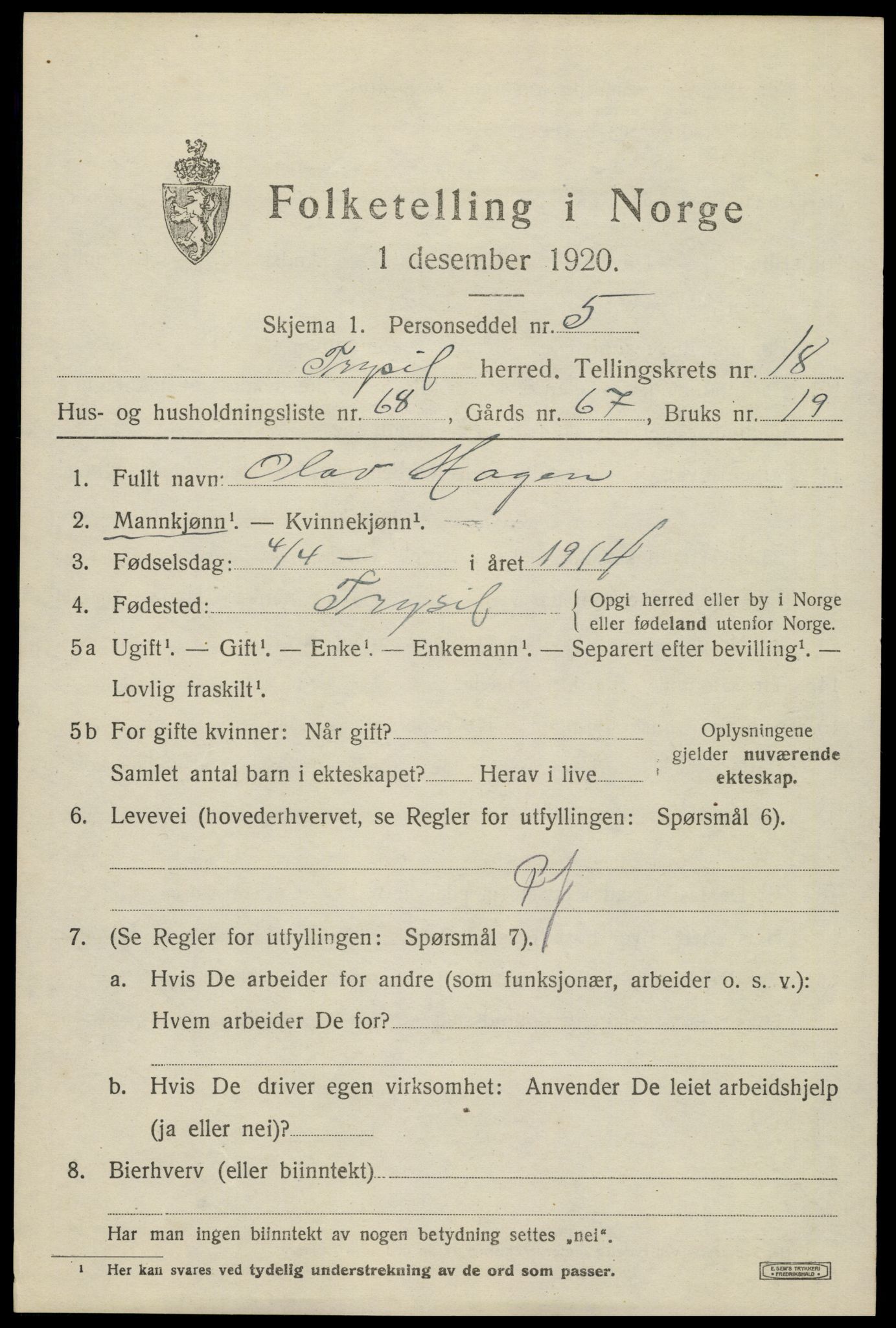 SAH, Folketelling 1920 for 0428 Trysil herred, 1920, s. 12585
