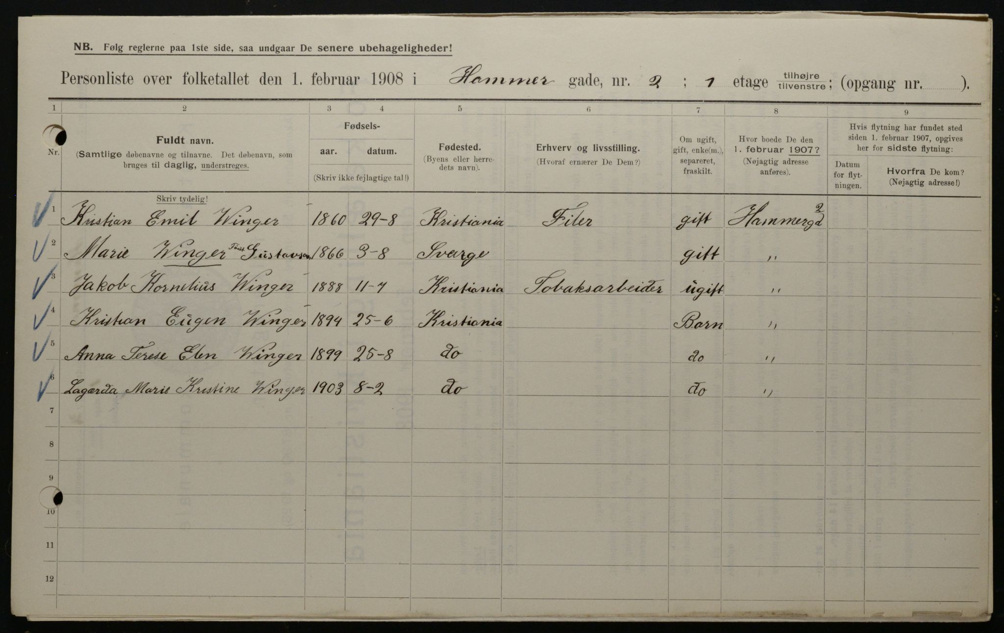 OBA, Kommunal folketelling 1.2.1908 for Kristiania kjøpstad, 1908, s. 30946