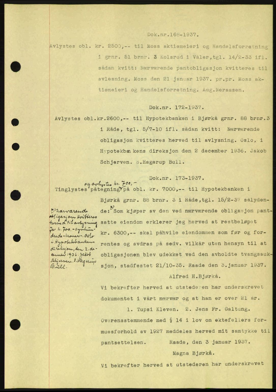 Moss sorenskriveri, SAO/A-10168: Pantebok nr. B3, 1937-1937, Dagboknr: 168/1937
