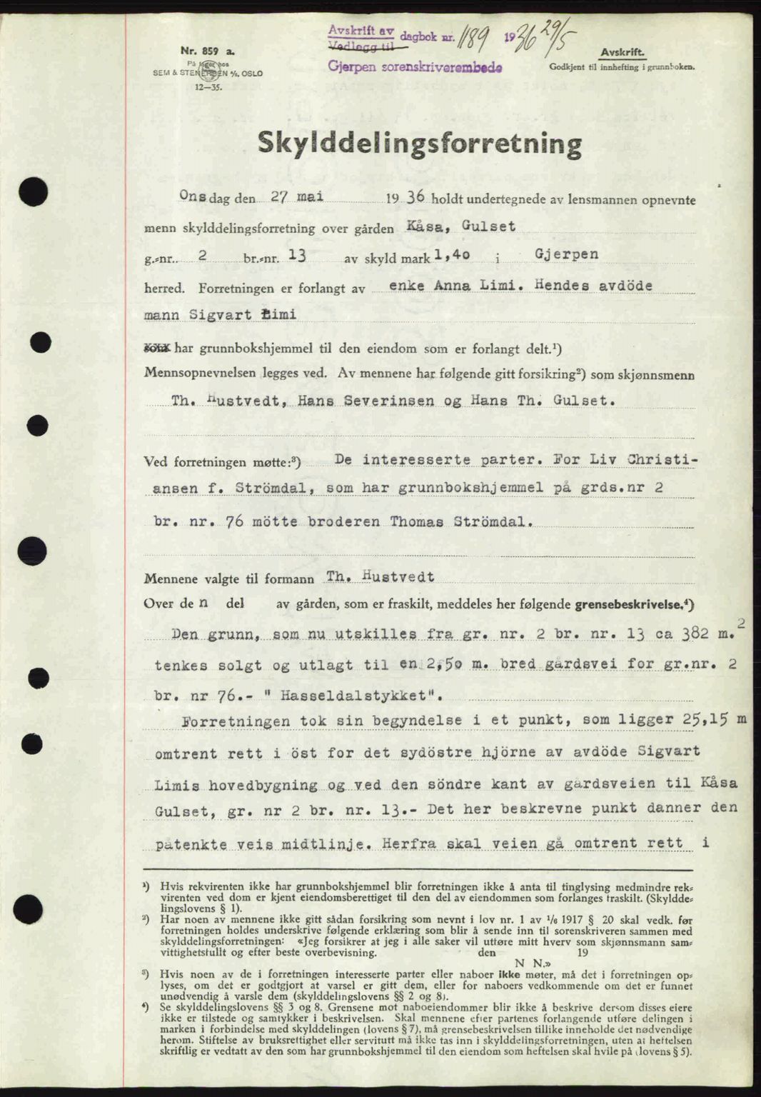 Gjerpen sorenskriveri, SAKO/A-216/G/Ga/Gae/L0067: Pantebok nr. A-66 - A-68, 1936-1937, Dagboknr: 1189/1936